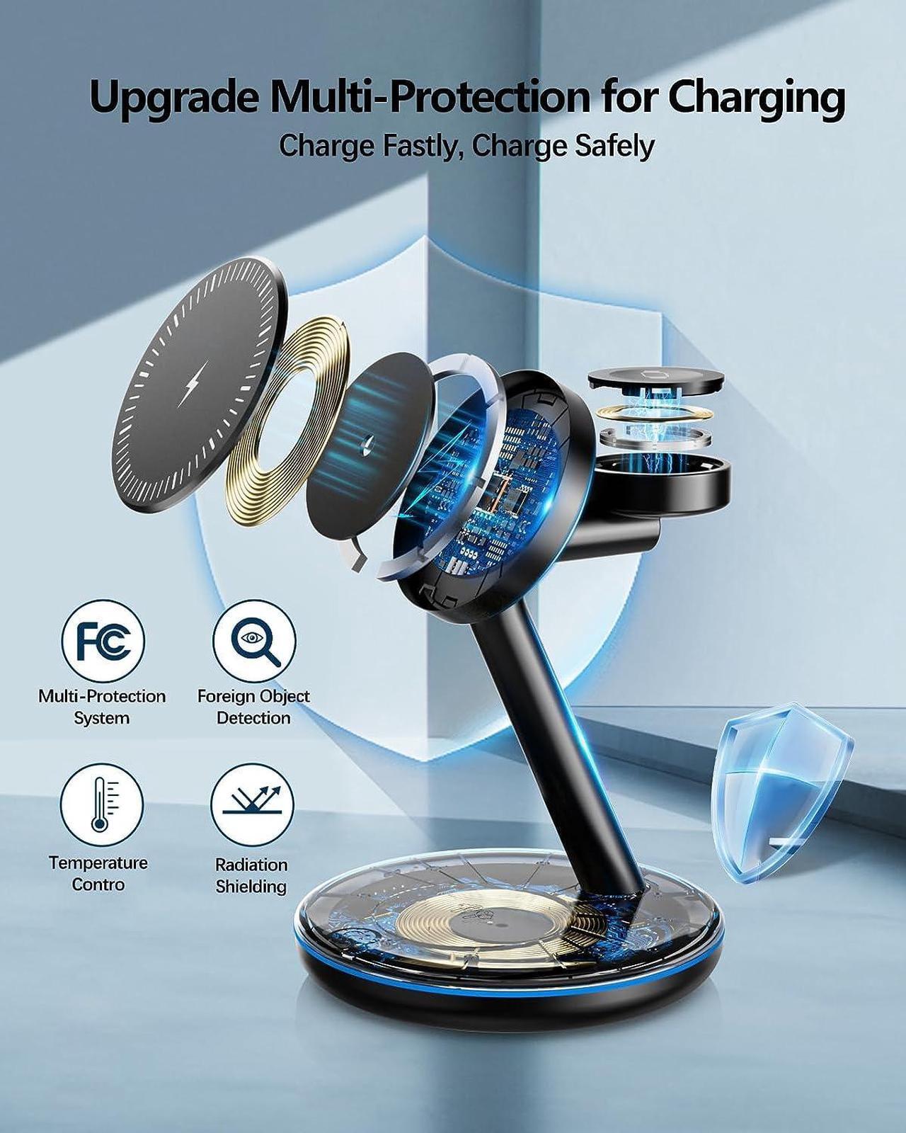 Alt view image 3 of 6 - 3 in 1 Charging Station for Apple Devices 18W Fast Mag-Safe Charger Stand Magnetic Wireless Charger Station for iPhone16 15 14 13 12 Pro/Pro Max/Plus/Mini AirPods 2/3/Pro iWatch Ultra/8/7/SE/6/5/4/3/2
