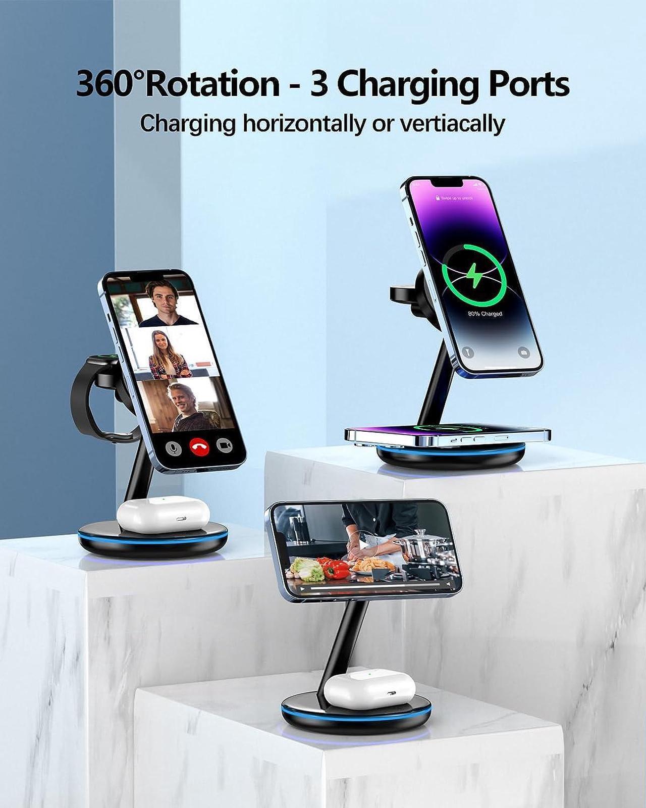 Alt view image 5 of 6 - 3 in 1 Charging Station for Apple Devices 18W Fast Mag-Safe Charger Stand Magnetic Wireless Charger Station for iPhone16 15 14 13 12 Pro/Pro Max/Plus/Mini AirPods 2/3/Pro iWatch Ultra/8/7/SE/6/5/4/3/2