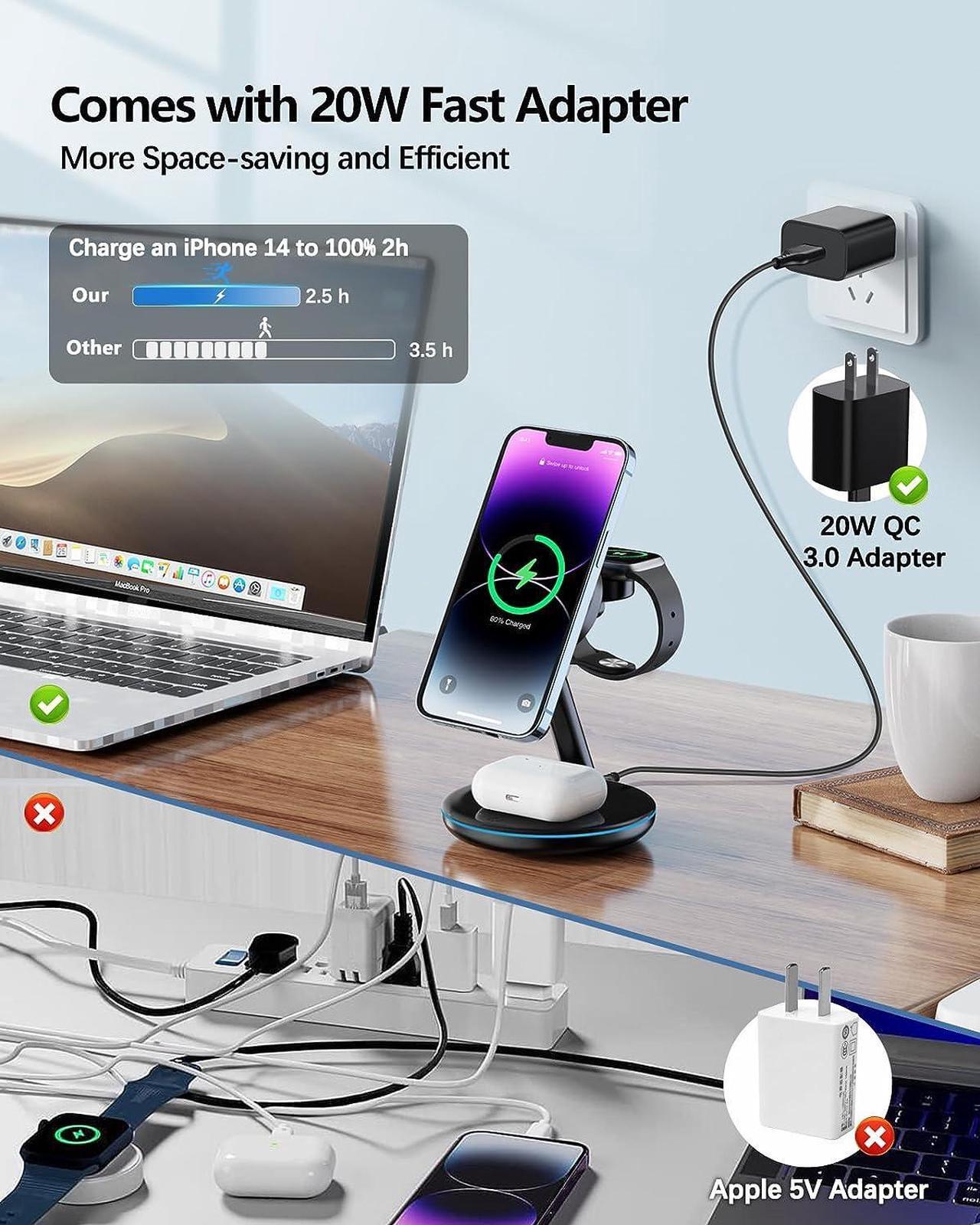Alt view image 6 of 6 - 3 in 1 Charging Station for Apple Devices 18W Fast Mag-Safe Charger Stand Magnetic Wireless Charger Station for iPhone16 15 14 13 12 Pro/Pro Max/Plus/Mini AirPods 2/3/Pro iWatch Ultra/8/7/SE/6/5/4/3/2