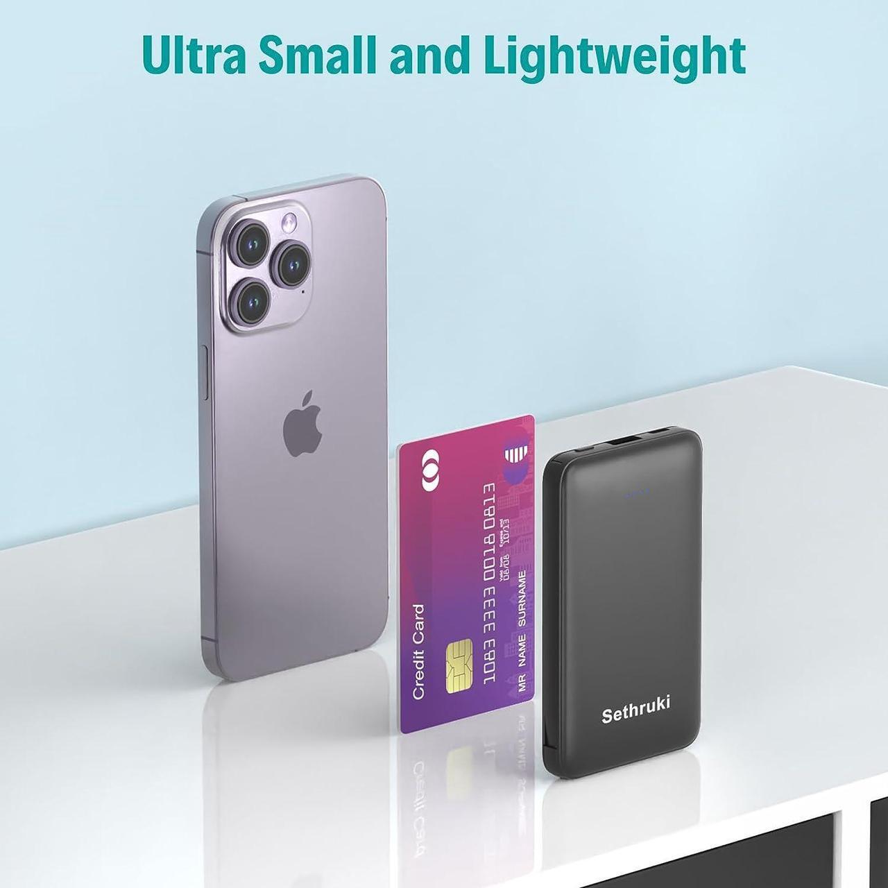 Alt view image 7 of 7 - Smallest Portable Charger with Built-in Cables 6000mAh Ultra Slim Power Bank Mini High Speed External Battery Packs Lightweight USB C Phone Charger for iPhone  Google Android
