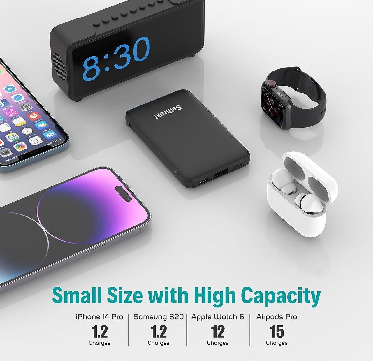 Alt view image 2 of 7 - Smallest Portable Charger with Built-in Cables 6000mAh Ultra Slim Power Bank Mini High Speed External Battery Packs Lightweight USB C Phone Charger for iPhone  Google Android