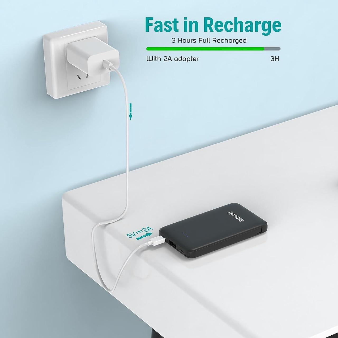 Alt view image 3 of 7 - Smallest Portable Charger with Built-in Cables 6000mAh Ultra Slim Power Bank Mini High Speed External Battery Packs Lightweight USB C Phone Charger for iPhone  Google Android