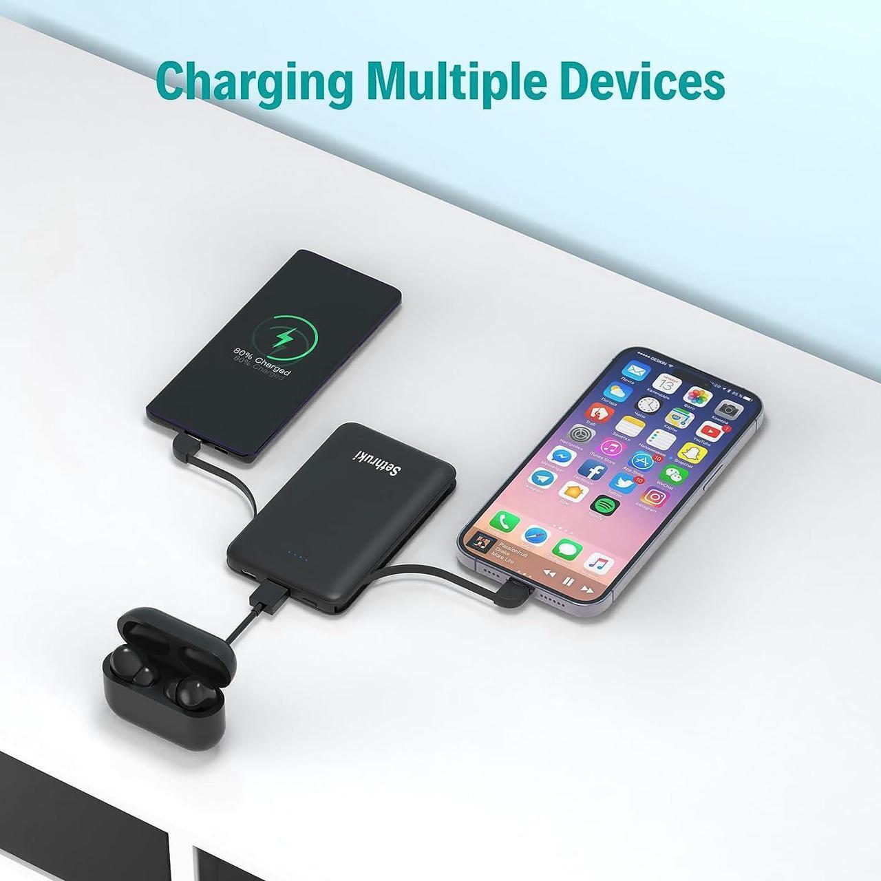 Alt view image 5 of 7 - Smallest Portable Charger with Built-in Cables 6000mAh Ultra Slim Power Bank Mini High Speed External Battery Packs Lightweight USB C Phone Charger for iPhone  Google Android