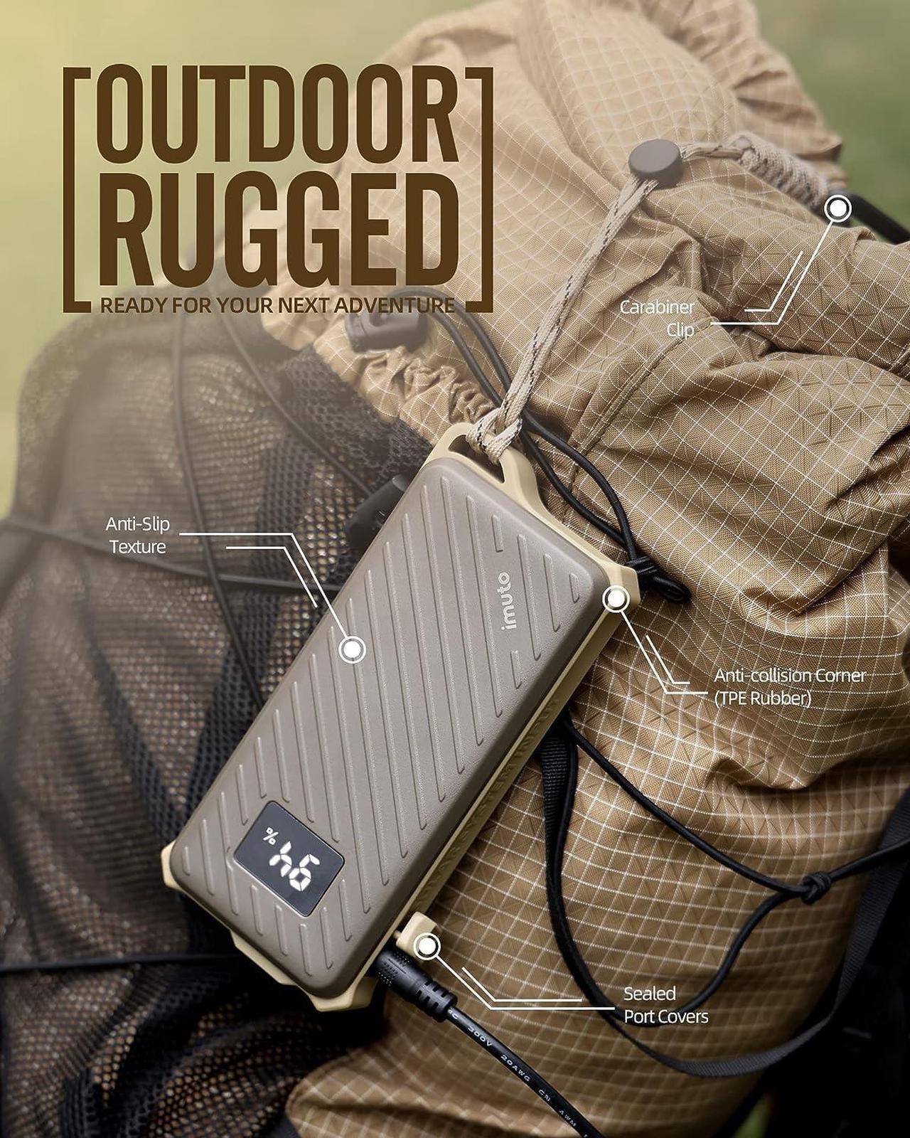 Alt view image 7 of 7 - imuto IP67 Waterproof 65W 20000mAh Laptop Portable Charger,Fast Charging USB C PD 3.0 Battery Pack with Lanyard,Portable Battery for Camping,External Battery Pack Compatible with MacBook, iPad,etc.