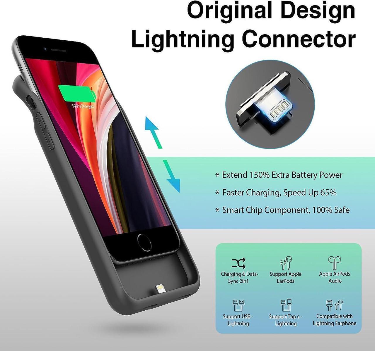 Alt view image 6 of 7 - Charging Case for iPhone 8/7/6s/6/SE (2022/2020) - Slim 6000mAh Battery Case with 360°Protection and Rechargeable Extended Battery Charger for 4.7-inch iPhone8/7/6S/6/SE(3rd & 2nd Generation)Black