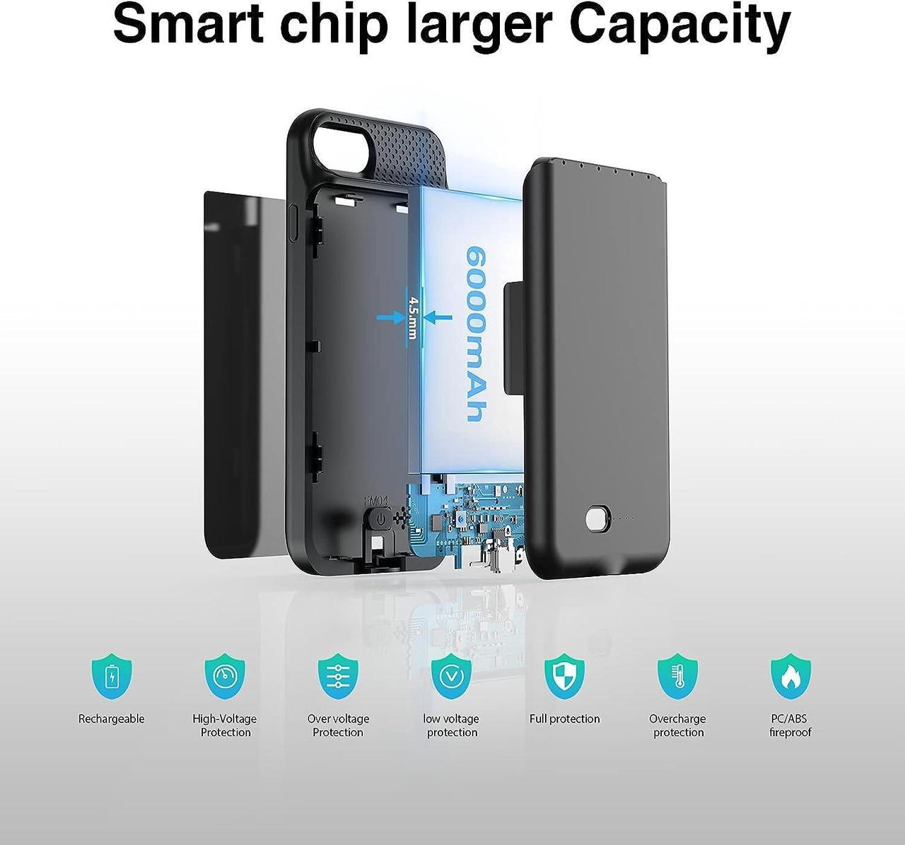 Alt view image 3 of 7 - Charging Case for iPhone 8/7/6s/6/SE (2022/2020) - Slim 6000mAh Battery Case with 360°Protection and Rechargeable Extended Battery Charger for 4.7-inch iPhone8/7/6S/6/SE(3rd & 2nd Generation)Black