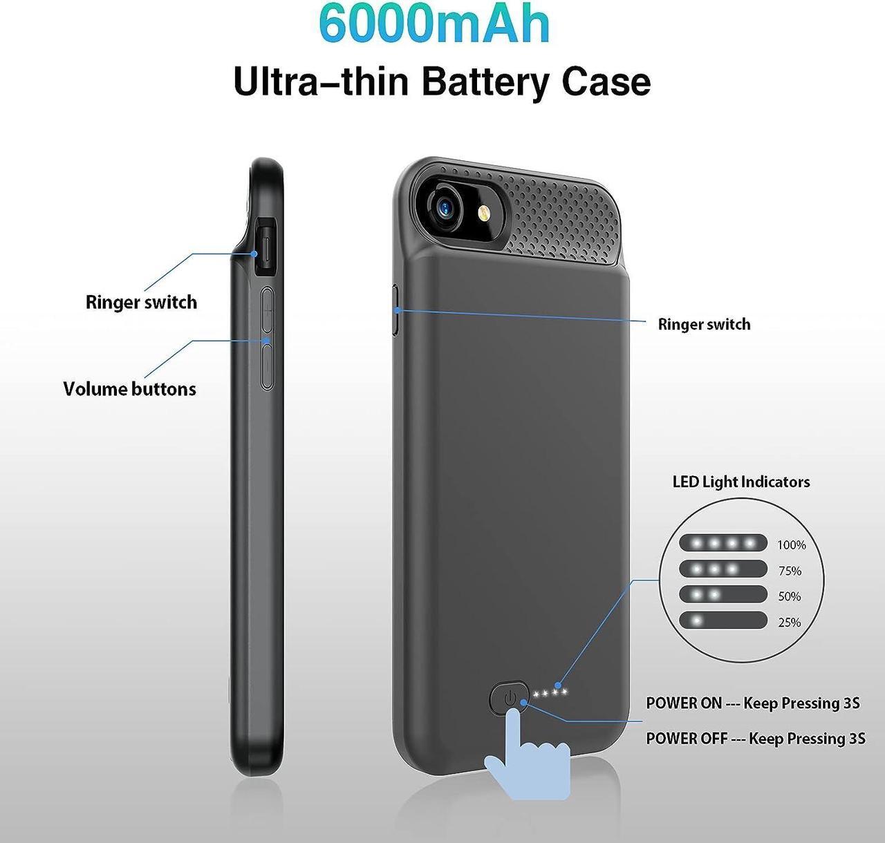 Alt view image 4 of 7 - Charging Case for iPhone 8/7/6s/6/SE (2022/2020) - Slim 6000mAh Battery Case with 360°Protection and Rechargeable Extended Battery Charger for 4.7-inch iPhone8/7/6S/6/SE(3rd & 2nd Generation)Black