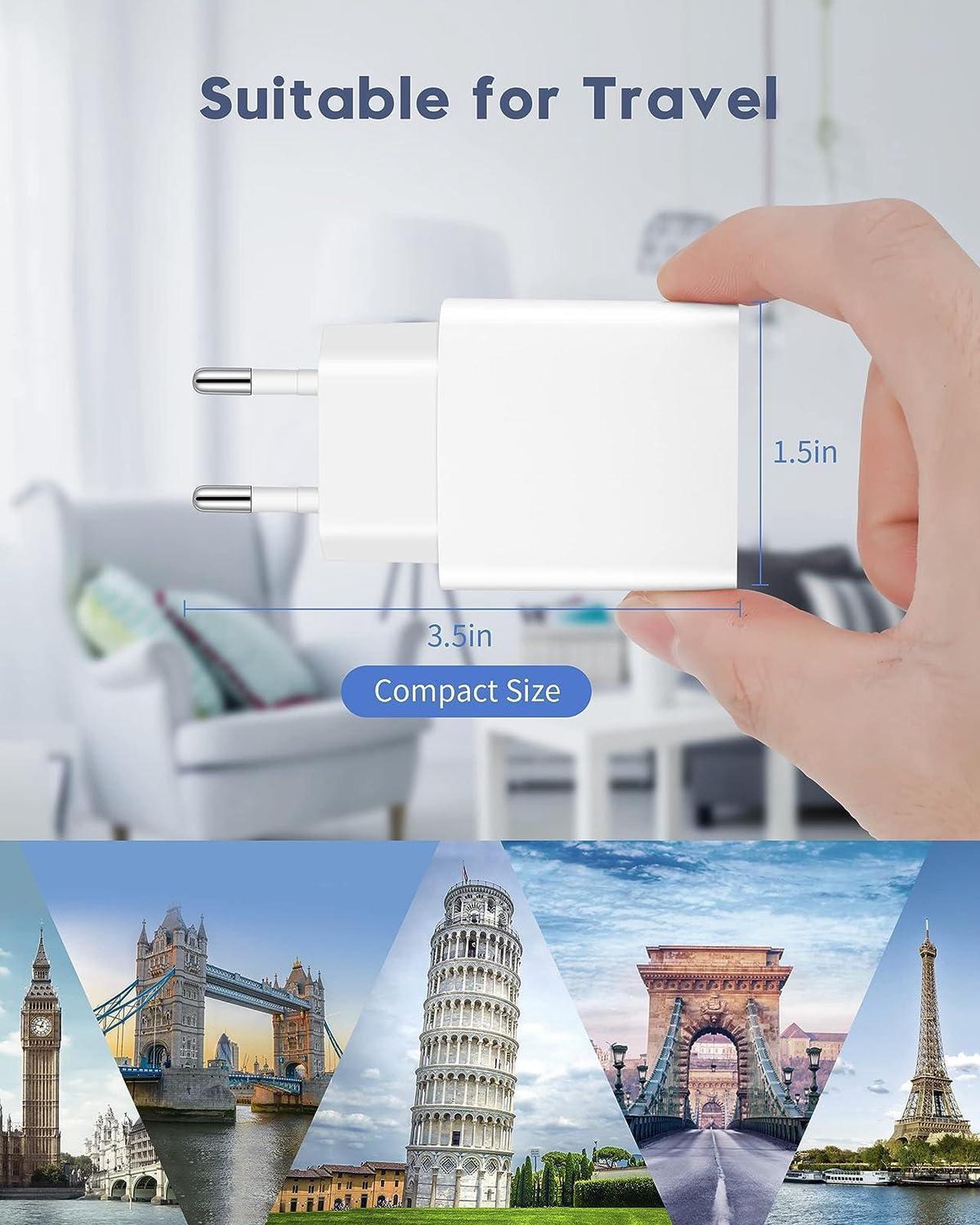 Alt view image 6 of 7 - European Travel Plug Adapter, 20W iPhone Fast Charger USB C Wall Charger Block Plug with 10FT Charging Cable for iPhone 14/13/12/11 Pro Max/XS/XR/X/8, iPad, Europe EU Power Plug Type C Adaptor Charger