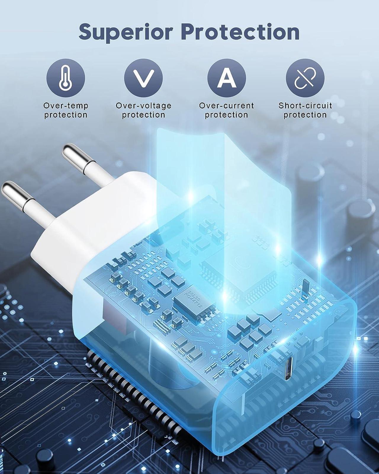 Alt view image 7 of 7 - European Travel Plug Adapter, 20W iPhone Fast Charger USB C Wall Charger Block Plug with 10FT Charging Cable for iPhone 14/13/12/11 Pro Max/XS/XR/X/8, iPad, Europe EU Power Plug Type C Adaptor Charger