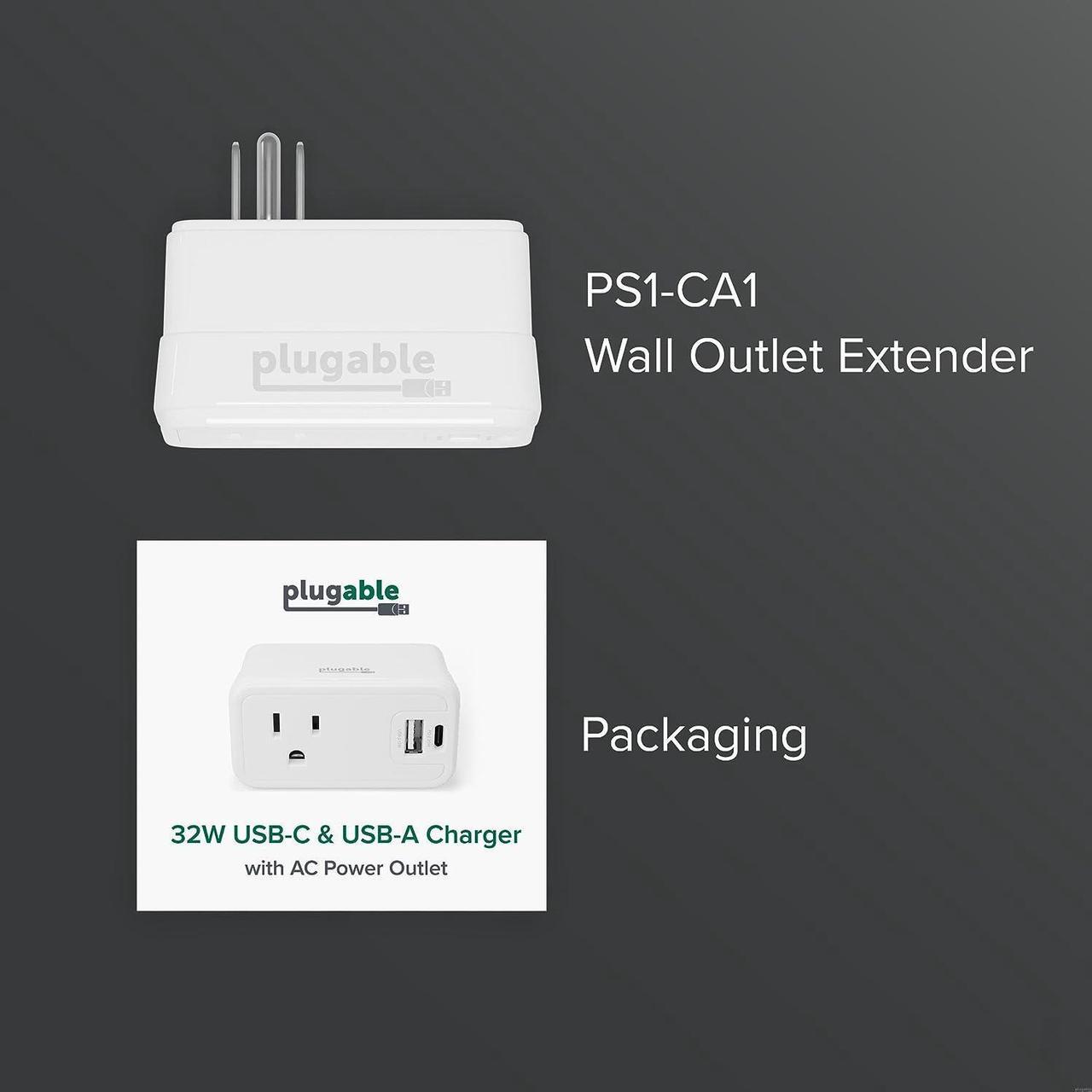 Alt view image 7 of 7 - Plugable Wall Outlet Extender with 1x USB-C and 1x USB, 32W USB C Charger Block, USBC Fast Charger for iPhone 13/14, Travel, Home, Office, Cruise Ship