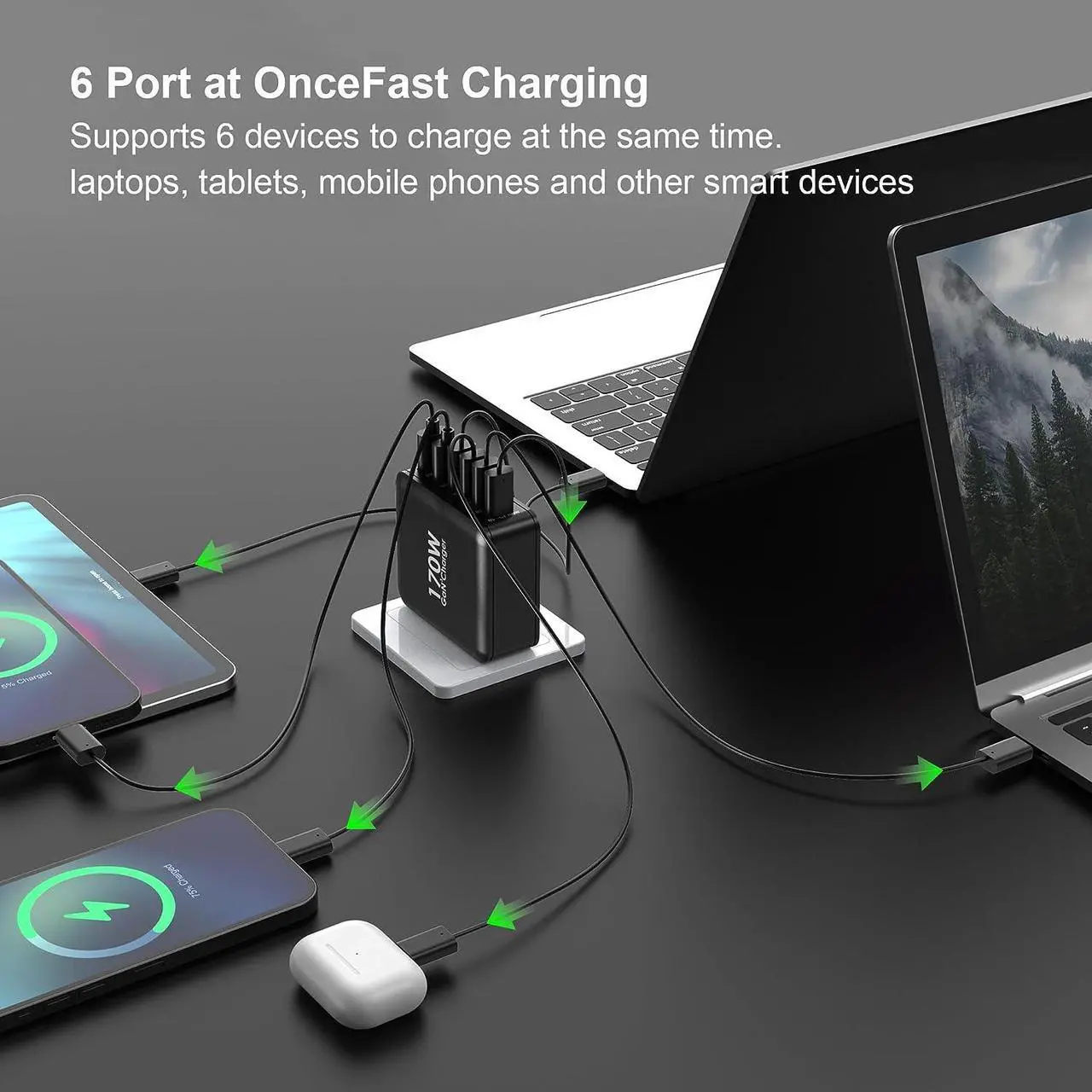 Alt view image 2 of 6 - CHIPOFY 170W USB C Charger, GaN Charger Station PD 3.0Type C 100W Super Fast Charging 60W Portable Travel USB C Power Adapter for MacBook Pro,Dell,HP,Lenovo,Surface Series,iPhone,iPad,Galaxy etc