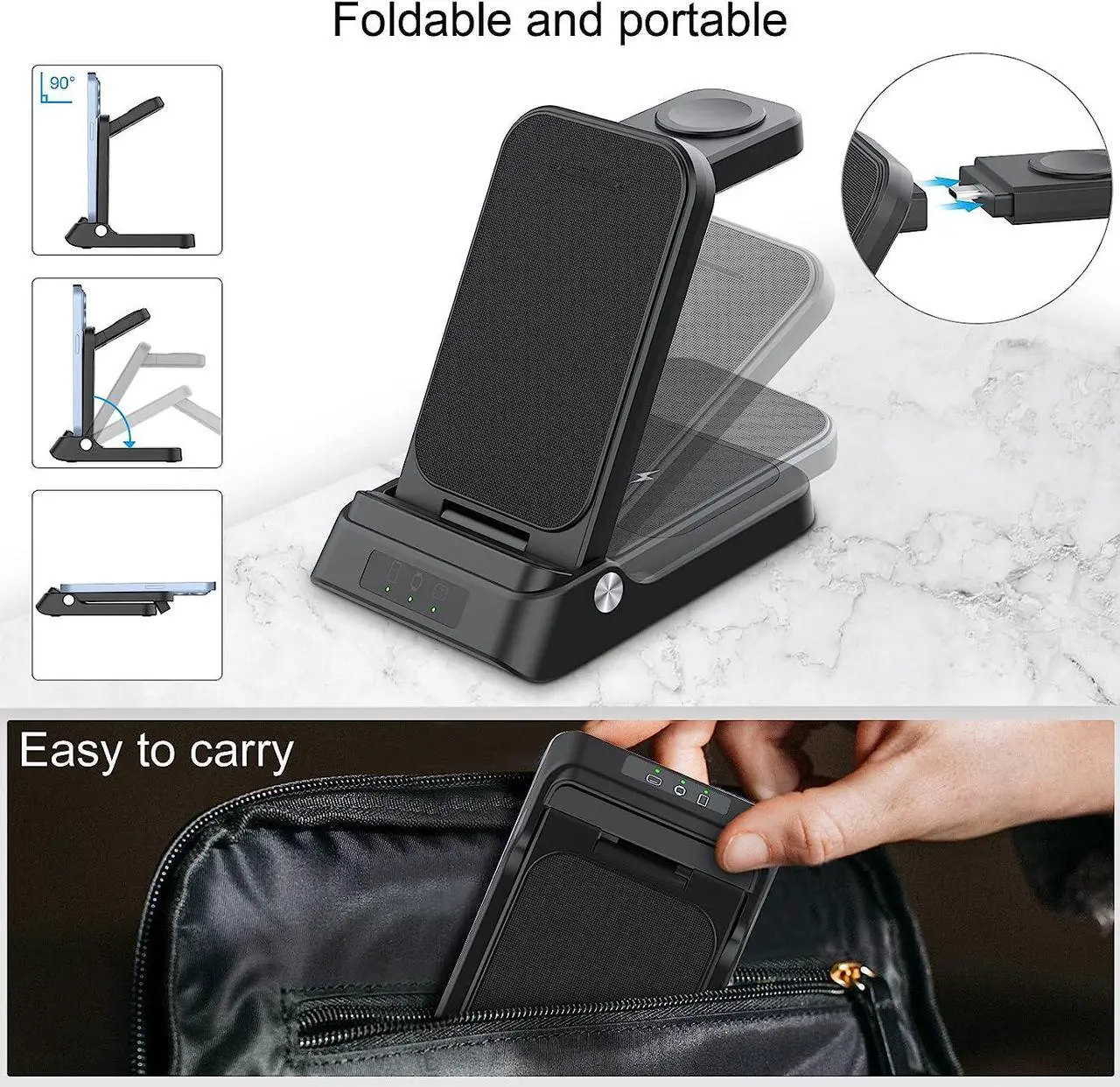 Alt view image 6 of 6 - Wireless Charger for Samsung, RAUGEE Foldable 3 in 1 Fast Wireless Charging Station for Samsung Galaxy S25 Ultra/S24/24 Ultra/S23 Ultra/S23+/S22/Z Fold/Flip Stand for Galaxy Watch Ultra/7/6/5/4/3