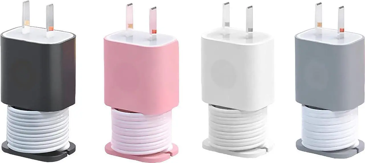 Main image of 4-Pack 2 In 1 Silicone Charger Protector with Cord Wrap, Iphone Silicone Power Adapter Case, Snapback Charger Winder, Compatible with 18W/20W Charger - 1.65 x 1.1 inches (Charger not Included)