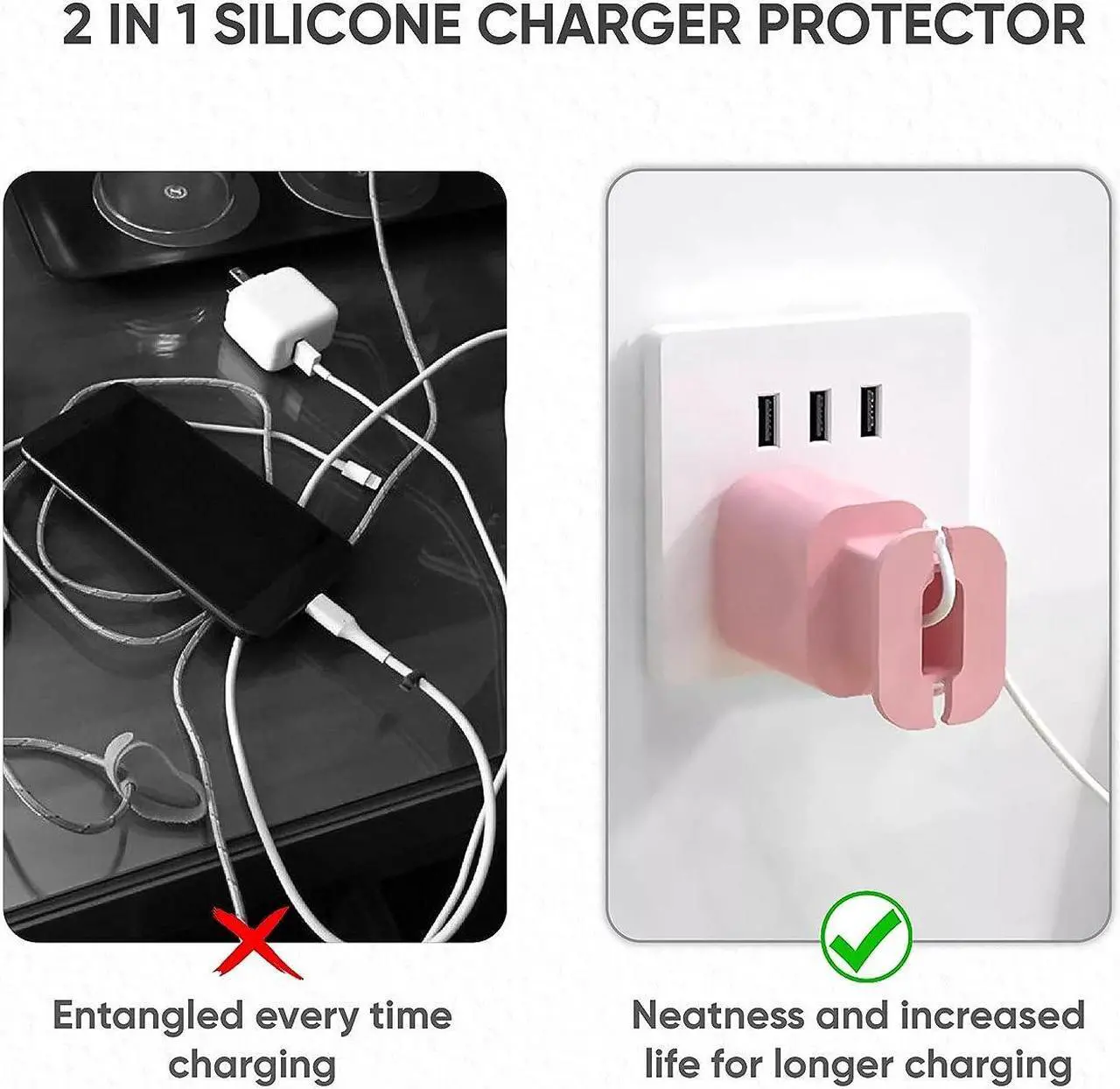 Alt view image 4 of 7 - 4-Pack 2 In 1 Silicone Charger Protector with Cord Wrap, Iphone Silicone Power Adapter Case, Snapback Charger Winder, Compatible with 18W/20W Charger - 1.65 x 1.1 inches (Charger not Included)