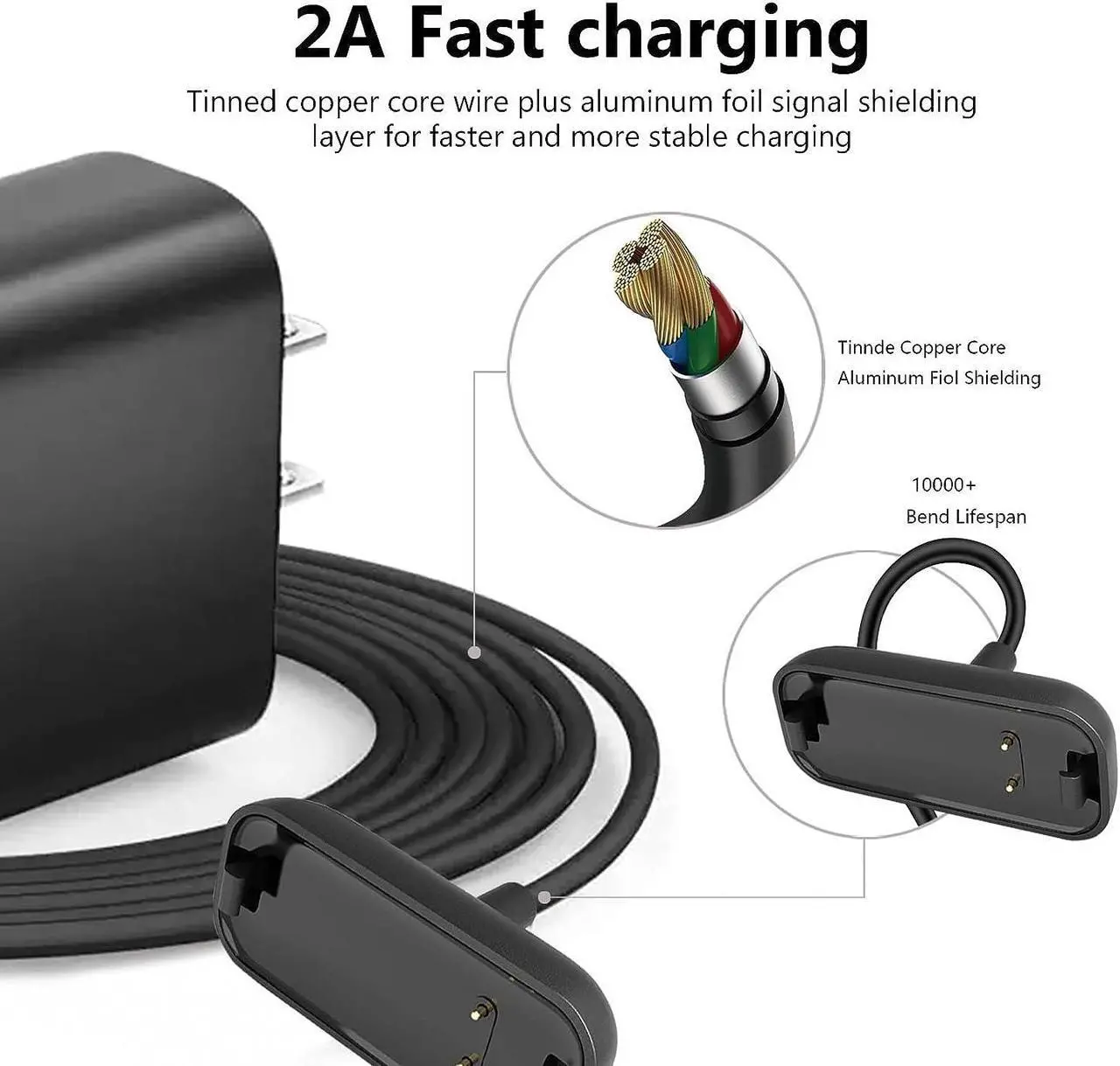 Alt view image 4 of 5 - Fast Wall Charger for Fitbit Inspire 2, Fitbit Ace 3 Charger for Kids Replacement Fitbit Inspire 2 HR USB Charging Cable Cord for Fitbit Inpsire 2 and Ace 3 (NOT for Inspire 3/Luxe/Charge 5)