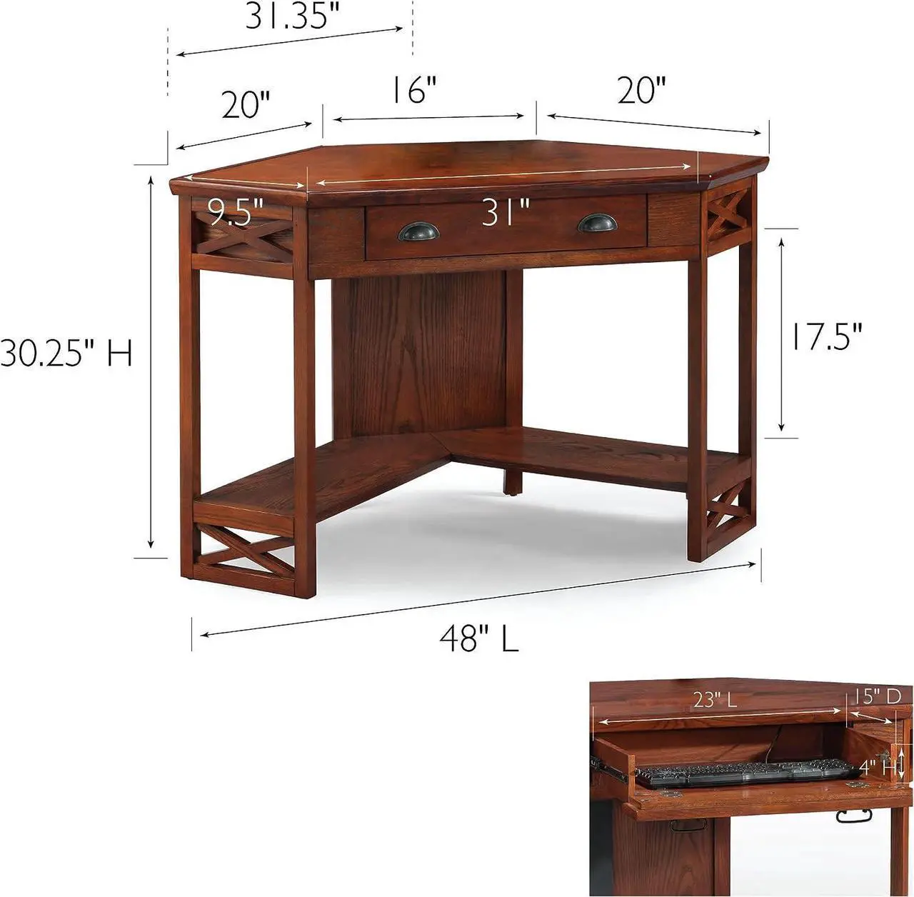 Alt view image 2 of 6 - Leick Home Corner Computer and Writing Desk, Oak Finish