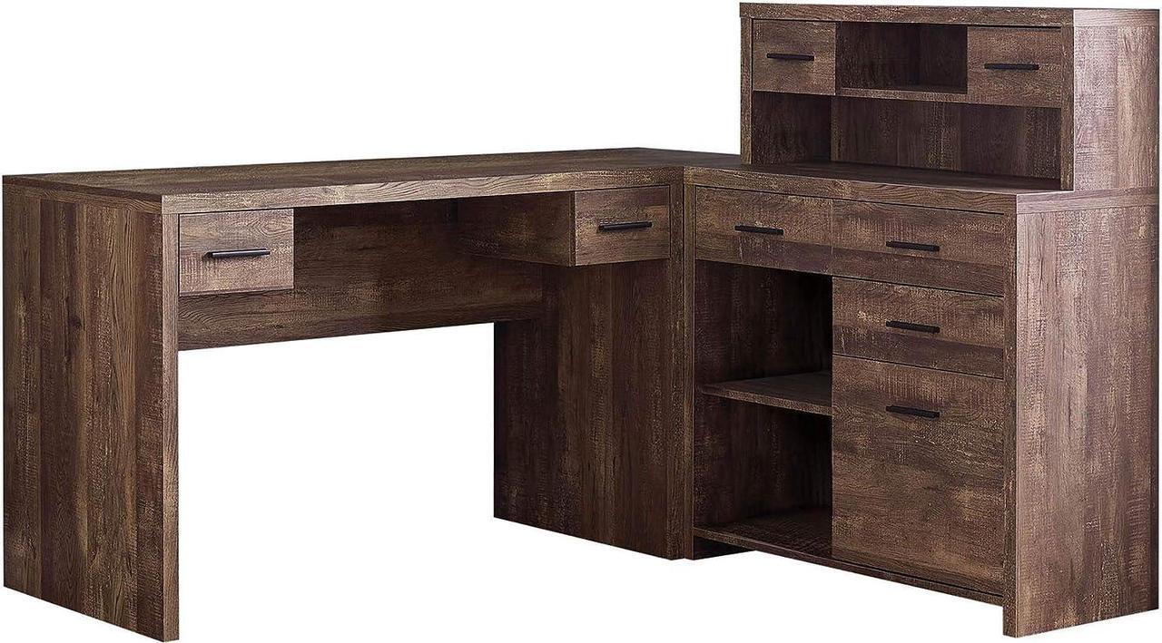 Main image of Monarch Specialties Computer Desk L-Shaped - Left or Right Set- Up - Corner Desk with Hutch 60"L (Brown Reclaimed Wood)