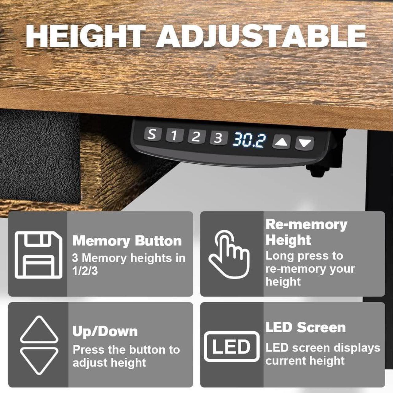 Alt view image 7 of 7 - ExaDesk 55 * 30 Inches Electric Standing Widened Desk Adjustable Height with 4 Drawers, Double Storage Shelves Stand Up Desk, Home Office Workstation Sit Stand up Desk (Rustic Brown)