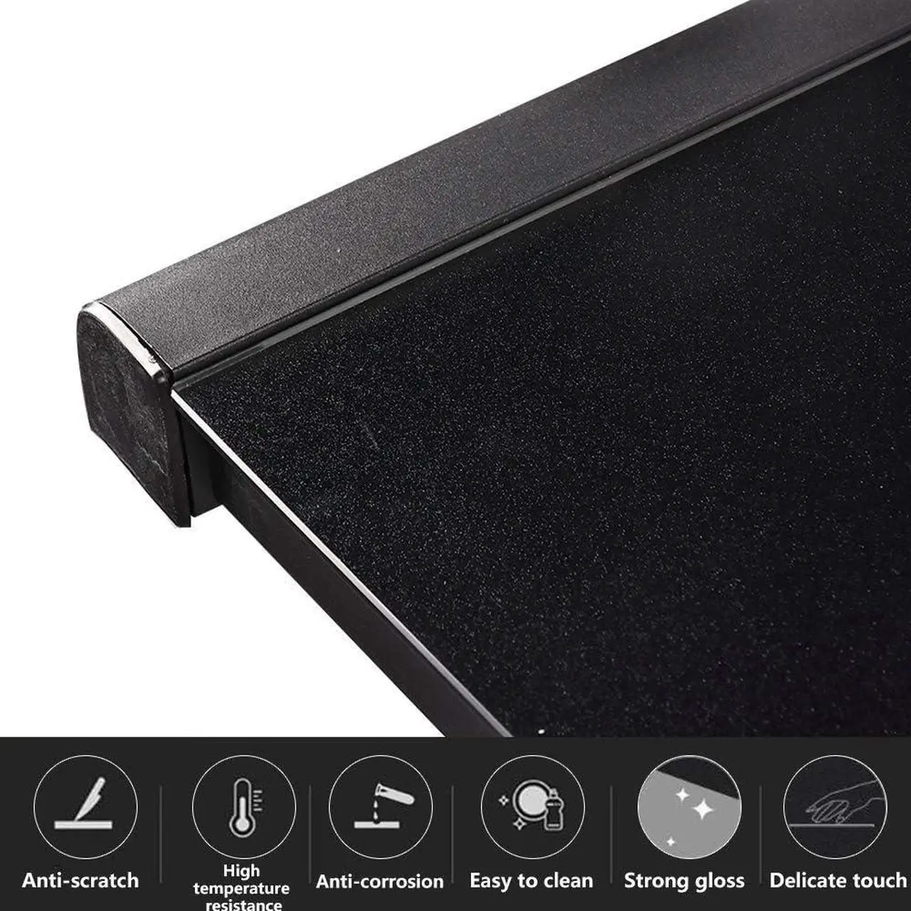 Alt view image 5 of 5 - URRED Computer Desk Glass Top and Metal Frame, Desk Table for Computer Desk Gaming Modern Study Office Work Writing Desks Table for Home Office, Black(55.1 inch)