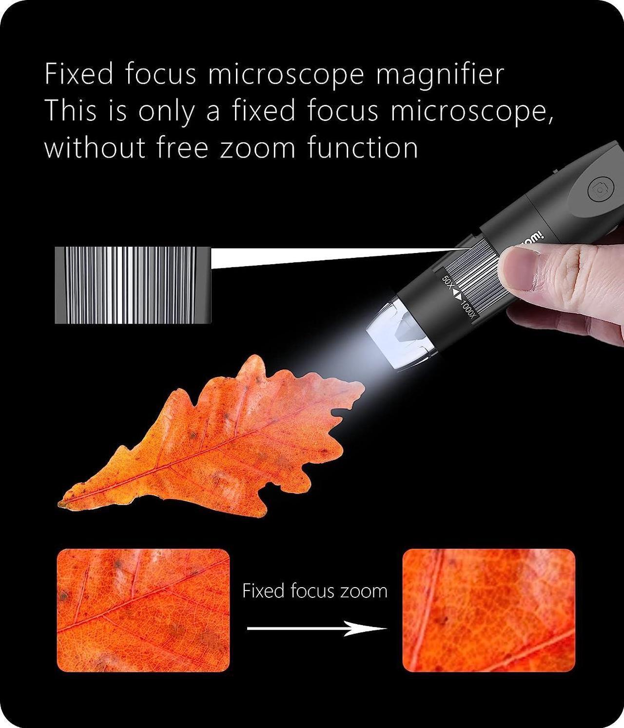 Alt view image 2 of 7 - Digital Microscope Wireless Pocket Handheld USB Microscopes, 50x-1000x Zoom Fixed Focus HD Magnifier with LEDs, Inspection Camera Compatible with iPhone, Android Phone, MacBook, Windows PC (Black)