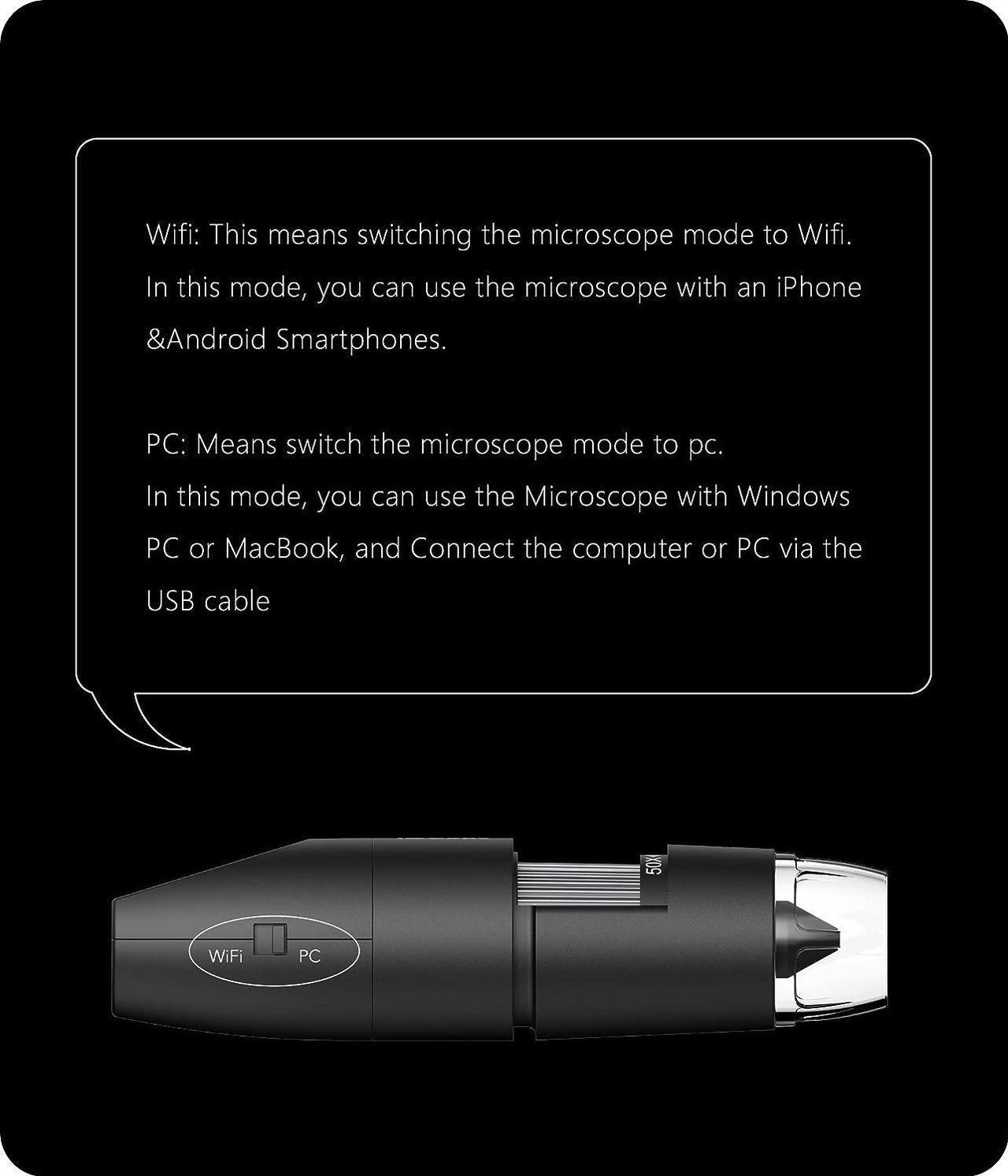 Alt view image 7 of 7 - Digital Microscope Wireless Pocket Handheld USB Microscopes, 50x-1000x Zoom Fixed Focus HD Magnifier with LEDs, Inspection Camera Compatible with iPhone, Android Phone, MacBook, Windows PC (Black)