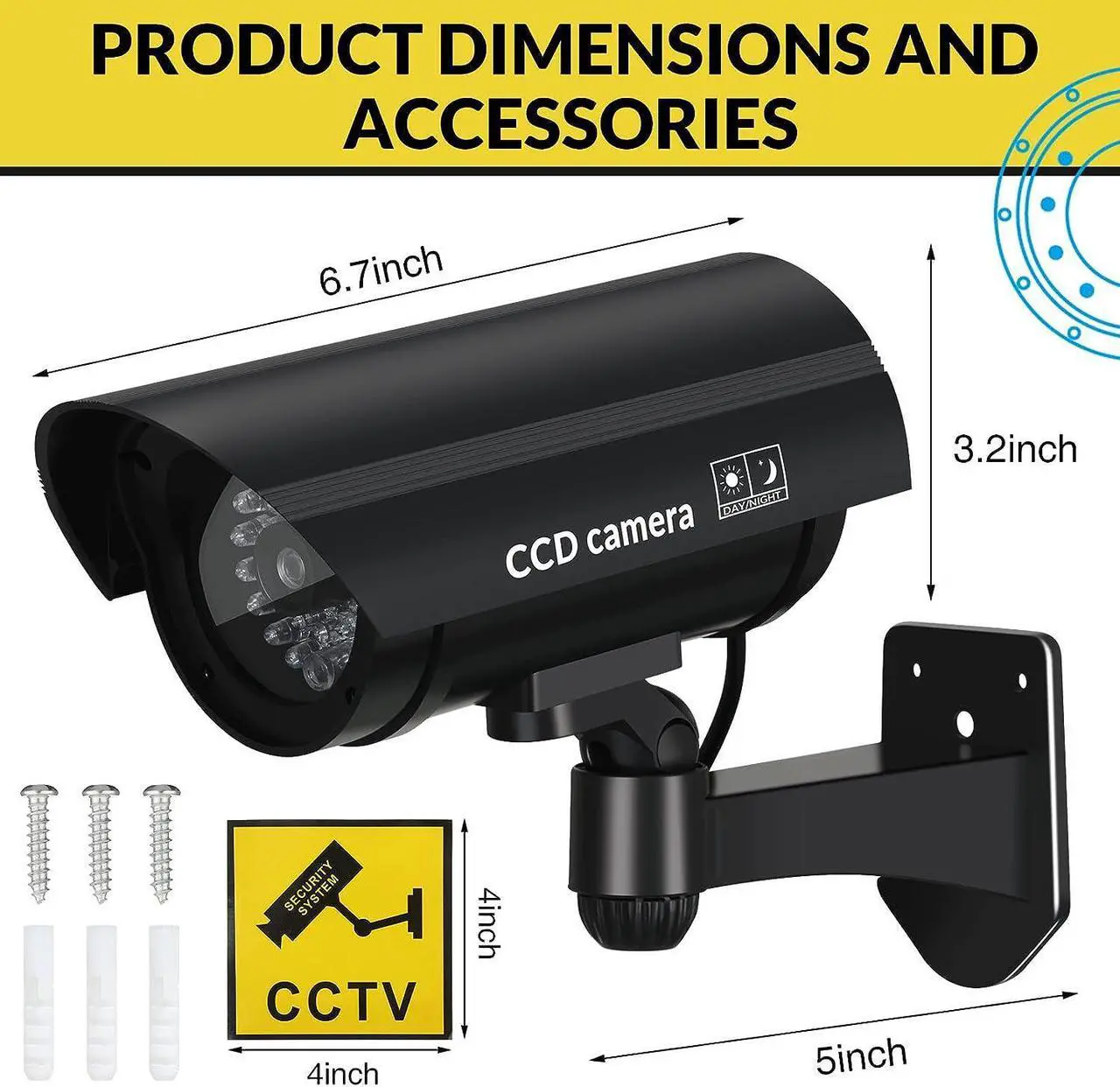 Alt view image 3 of 7 - Macarrie 8 Pcs Fake Camera Dummy Security Camera Realistic Dummy Camera Plastic Fake Video Camera CCTV Surveillance System with Motion LED Light for Home Outdoor Indoor, No Battery Included (Black)