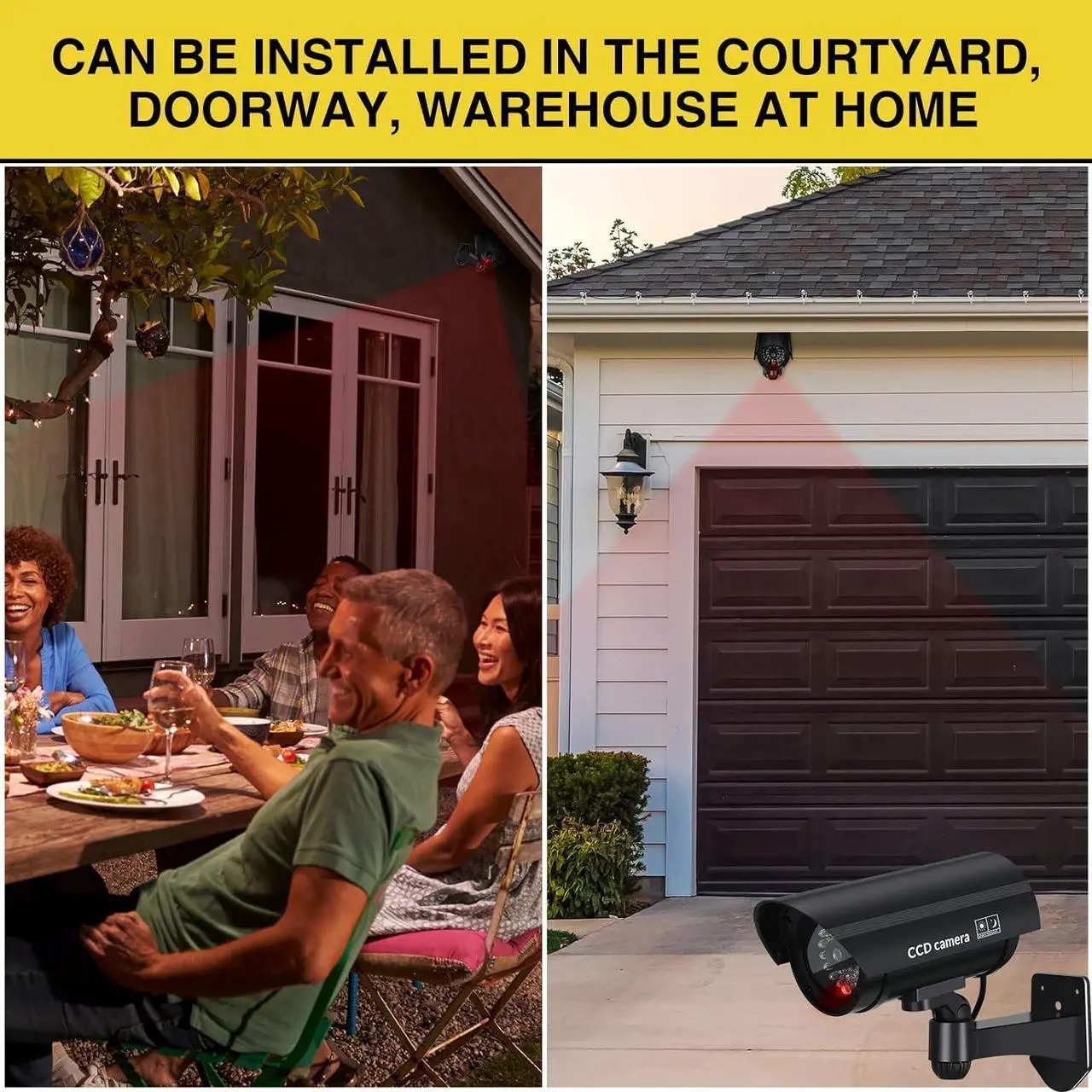 Alt view image 7 of 7 - Macarrie 8 Pcs Fake Camera Dummy Security Camera Realistic Dummy Camera Plastic Fake Video Camera CCTV Surveillance System with Motion LED Light for Home Outdoor Indoor, No Battery Included (Black)