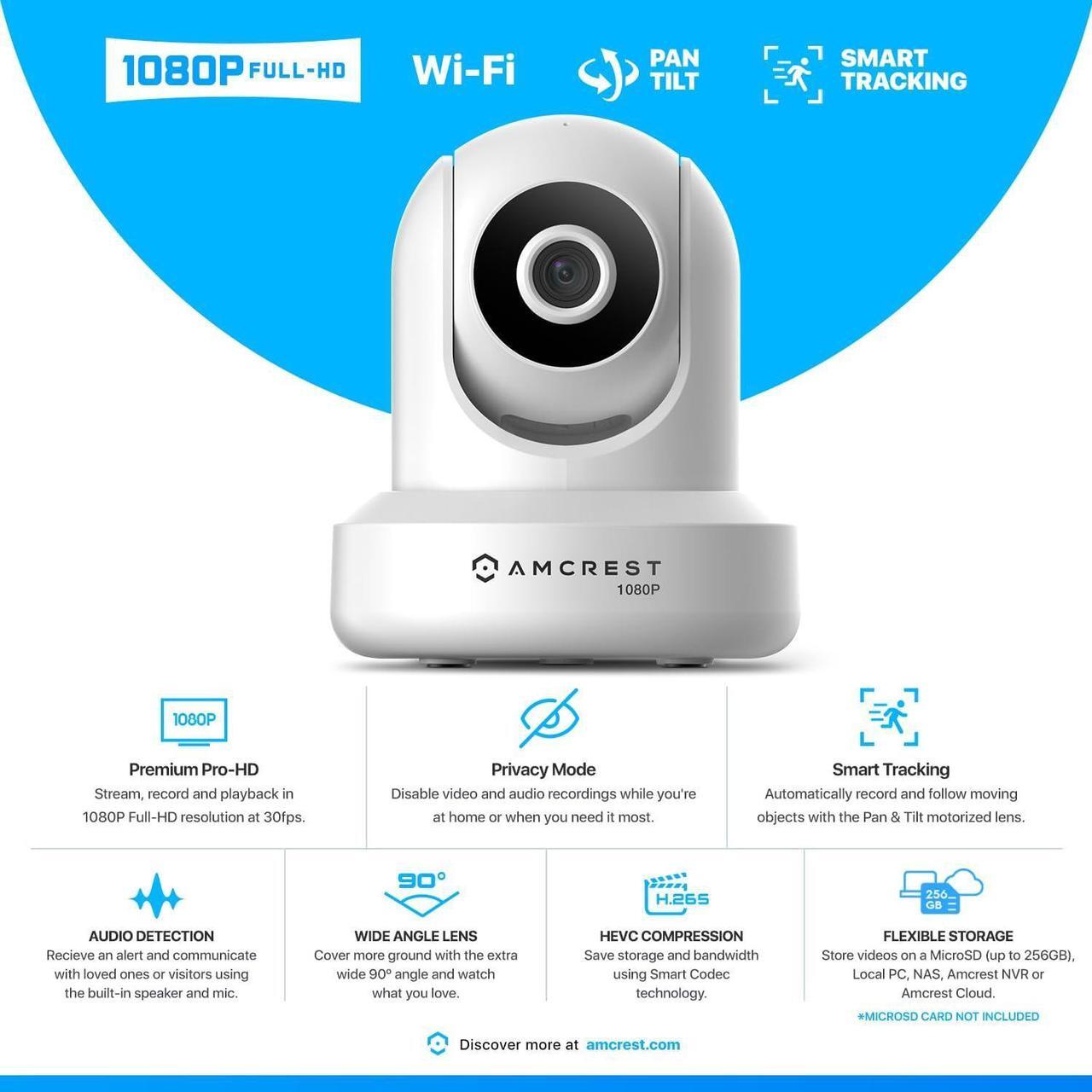 Alt view image 2 of 7 - Amcrest 1080P WiFi Security Camera 2MP Indoor Pan/Tilt Wireless IP Camera, IP2M-841W (White)