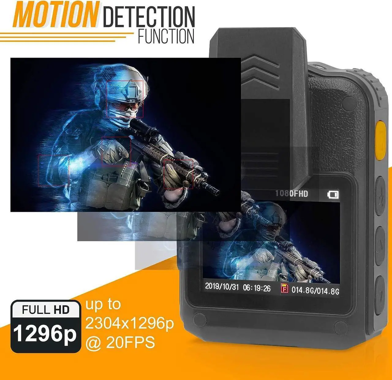 Alt view image 2 of 7 - Police Security Video Body Camera - HD 2304x1296p 36MP Rechargeable Wireless Waterproof Wearable Law Enforcement Surveillance Cam, Audio Video Recording, Night Vision, Motion Detector PPBCM92