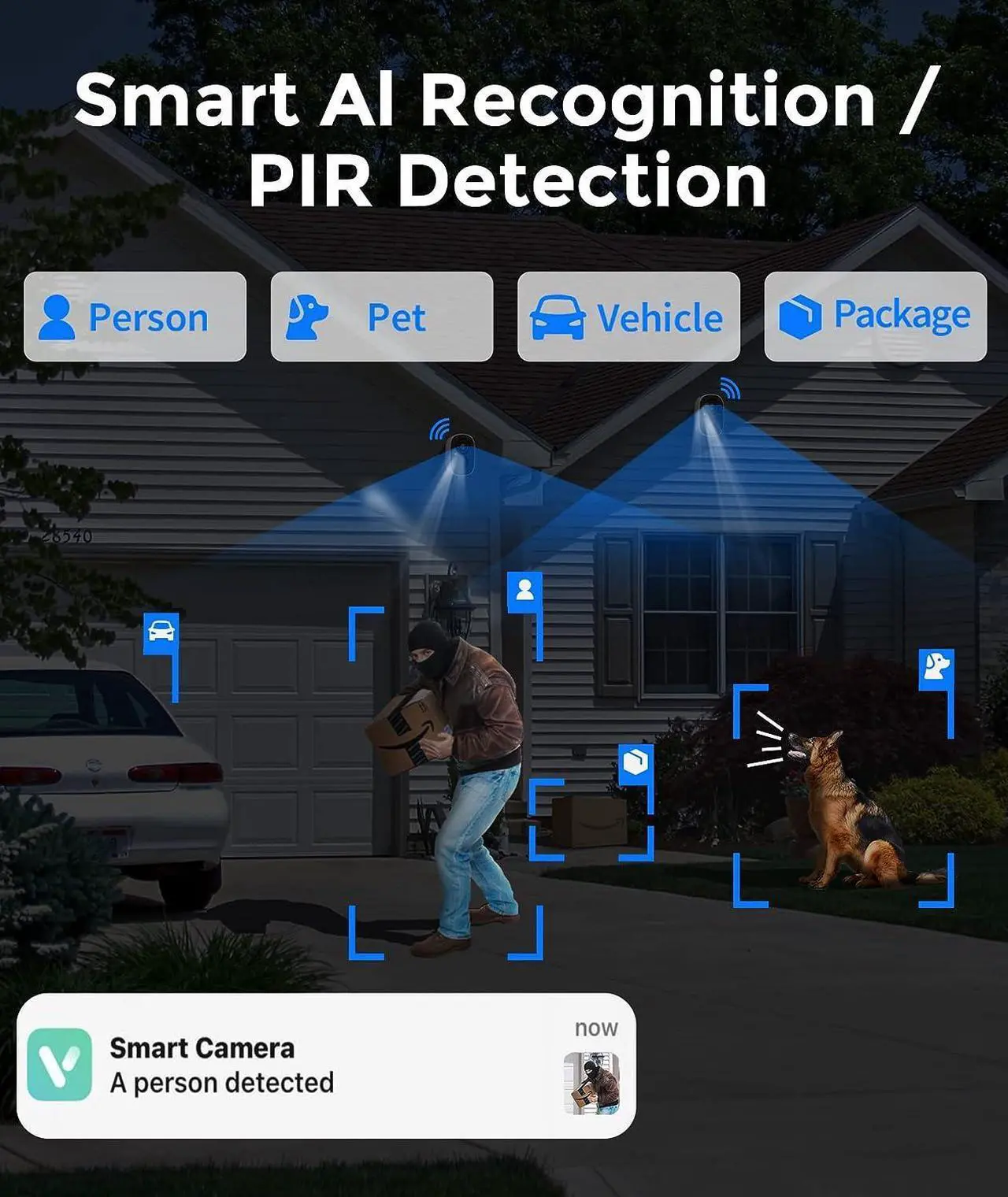 Alt view image 4 of 7 - Wireless Security Camera - Outdoor WiFi Security Cameras w/Color Night Vision, AI/PIR Detection, 2-Way Talk, Cloud/SD, Weatherproof, Battery Powered Outdoor Cameras for Home Security Outside