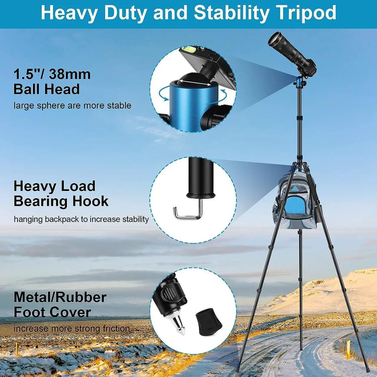 Alt view image 2 of 6 - Tripod for Camera, 81" Camera Tripod Stand, 83 inches DSLR Tripods & Monopods, Heavy Duty Travel Tripod for Binoculars Laser Level Spotting Scope Telescope, Professional Complete Tripod Units