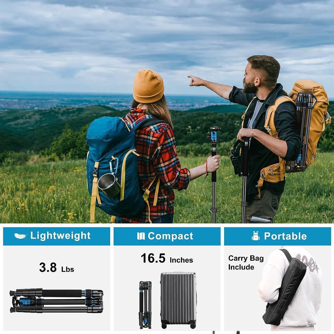 Alt view image 4 of 6 - Tripod for Camera, 81" Camera Tripod Stand, 83 inches DSLR Tripods & Monopods, Heavy Duty Travel Tripod for Binoculars Laser Level Spotting Scope Telescope, Professional Complete Tripod Units
