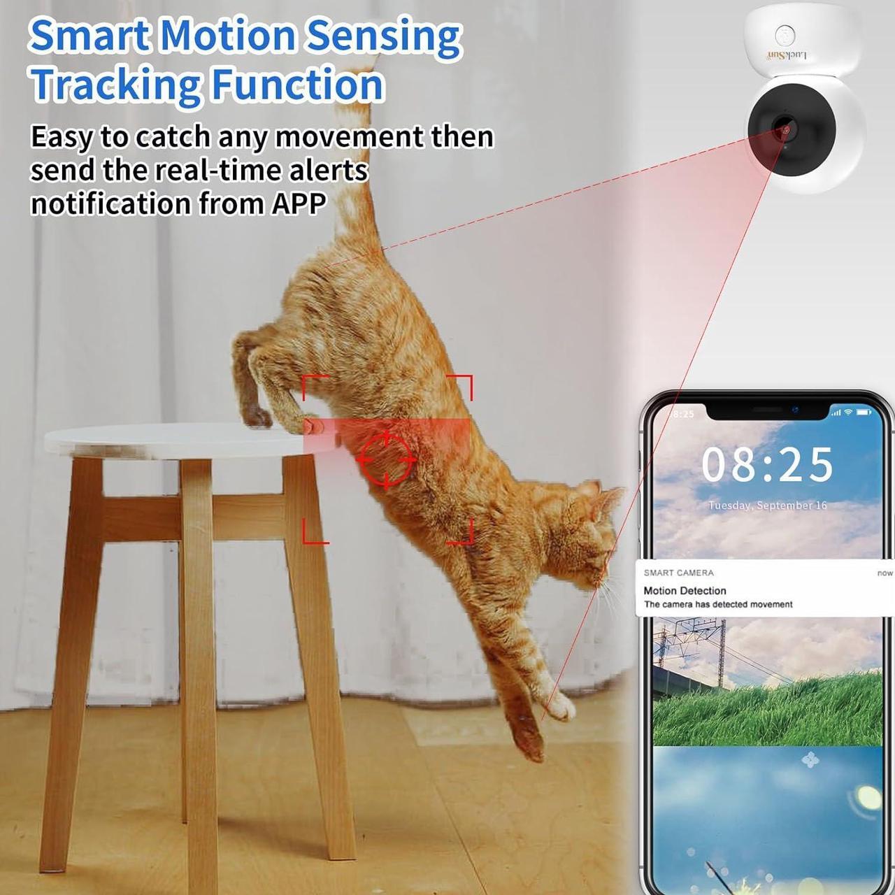 Alt view image 2 of 7 - 2K 1296P Indoor Security WiFi Camera Wireless One Button 2-Way Talk PTZ Smart Tracking Pet Baby Camera 360 View with Human & Sound Detection, Night Vision, SD Card Slot.