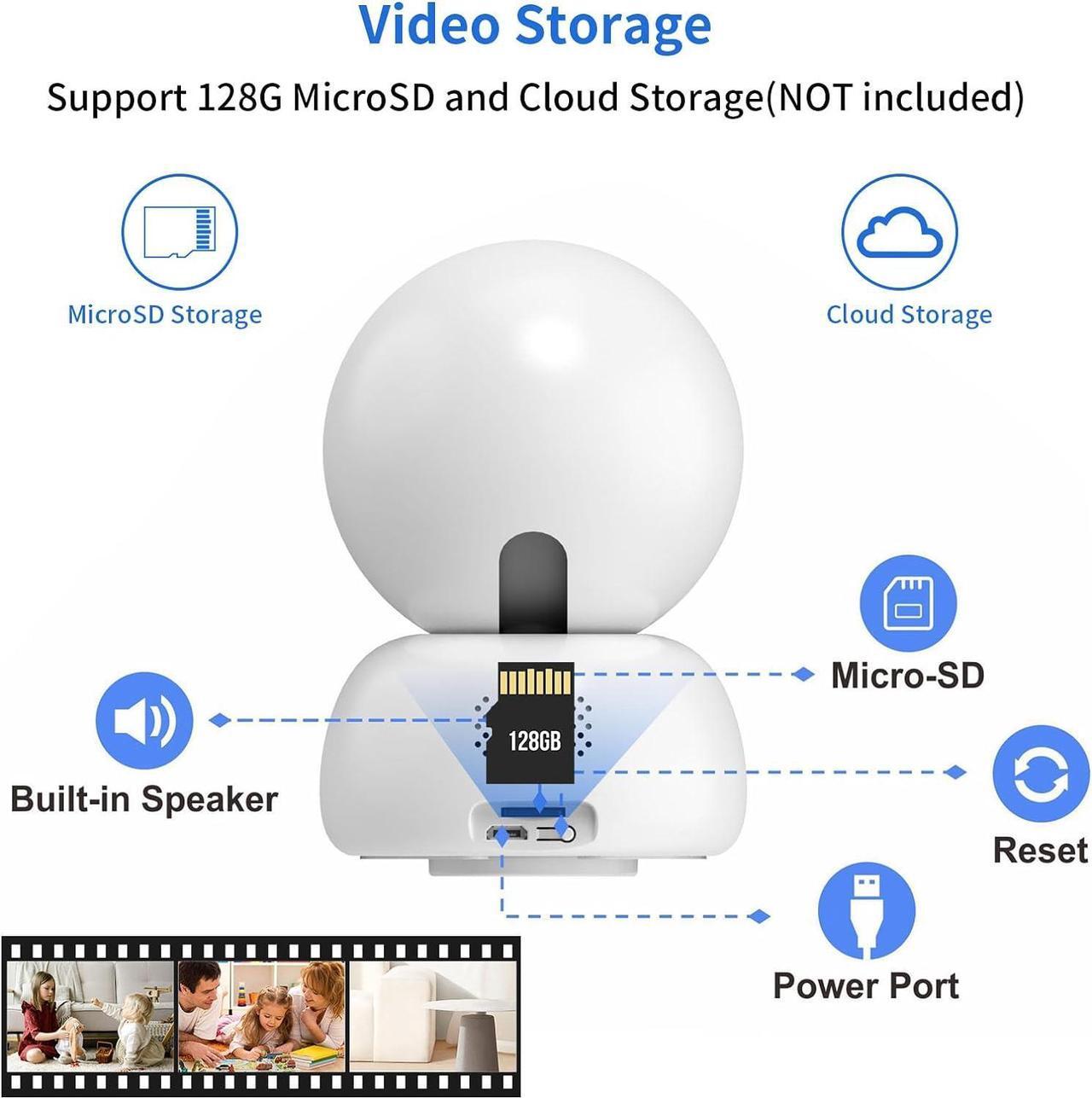 Alt view image 6 of 7 - 2K 1296P Indoor Security WiFi Camera Wireless One Button 2-Way Talk PTZ Smart Tracking Pet Baby Camera 360 View with Human & Sound Detection, Night Vision, SD Card Slot.