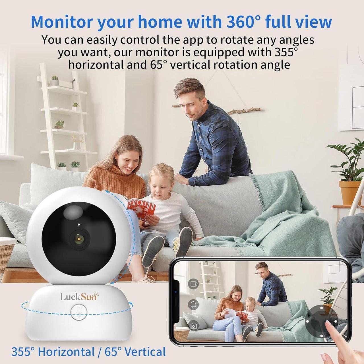 Alt view image 3 of 7 - 2K 1296P Indoor Security WiFi Camera Wireless One Button 2-Way Talk PTZ Smart Tracking Pet Baby Camera 360 View with Human & Sound Detection, Night Vision, SD Card Slot.