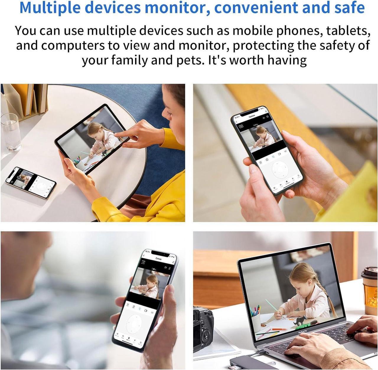 Alt view image 7 of 7 - 2K 1296P Indoor Security WiFi Camera Wireless One Button 2-Way Talk PTZ Smart Tracking Pet Baby Camera 360 View with Human & Sound Detection, Night Vision, SD Card Slot.