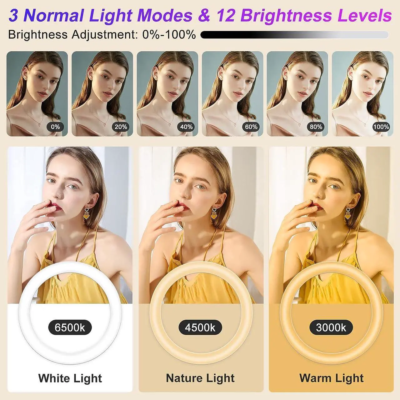 Alt view image 2 of 7 - 12.3" Ring Light with Stand 75 Tall and 2 Phone Holder, Ring Light Tripod for iPhone with 3 CCT Mode & 29 Color Modes, Remote Shutter, Desk Tripod, Great for Live Stream/Makeup/YouTube/TikTok