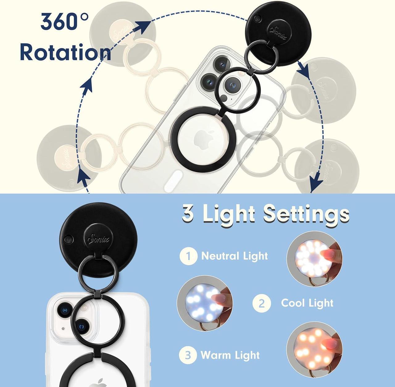Alt view image 3 of 7 - Sonix MagLink Pop Up Selfie Light and Phone Ring Grip for MagSafe iPhone 15, 14, 13, 12 Series, Magnetic Fully Adjustable Round Ring Light
