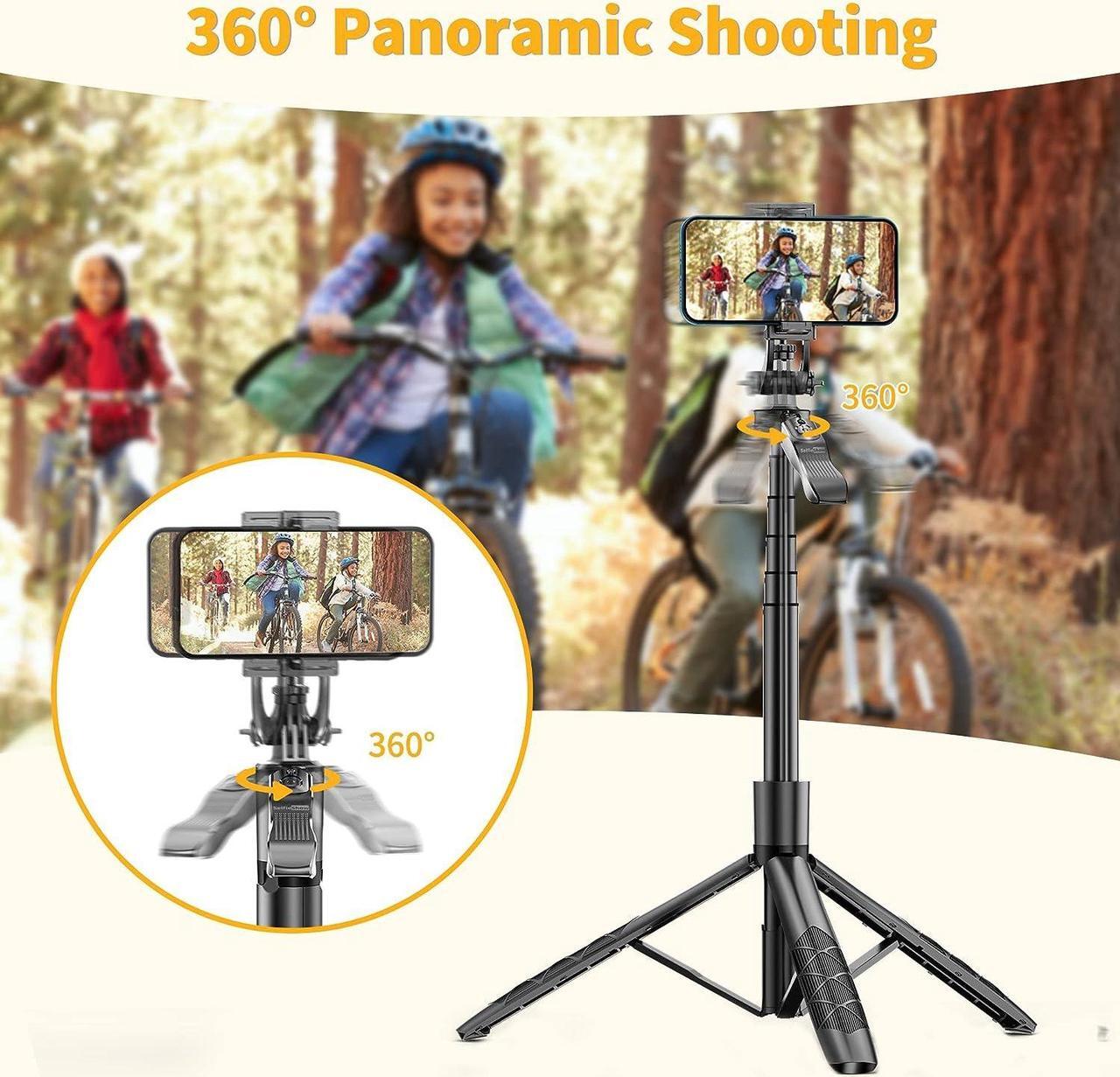 Alt view image 3 of 7 - 61" Selfie Stick Tripod, All in One Extendable Phone Tripod Stand with Wireless Remote 360° Rotation for iPhone and Android Phone Selfies, Video Recording, Vlogging, Live Streaming, Aluminum