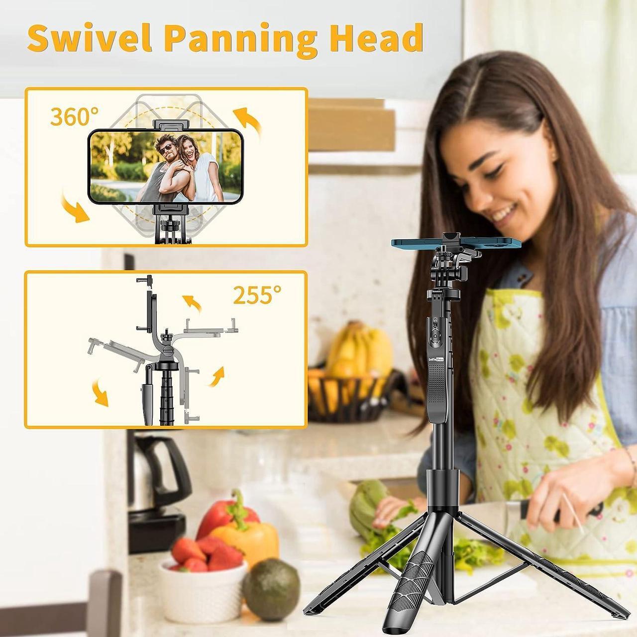 Alt view image 4 of 7 - 61" Selfie Stick Tripod, All in One Extendable Phone Tripod Stand with Wireless Remote 360° Rotation for iPhone and Android Phone Selfies, Video Recording, Vlogging, Live Streaming, Aluminum