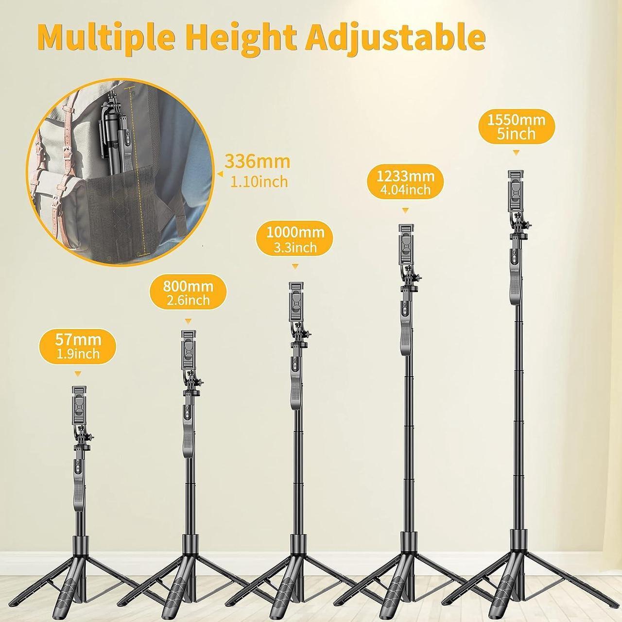 Alt view image 5 of 7 - 61" Selfie Stick Tripod, All in One Extendable Phone Tripod Stand with Wireless Remote 360° Rotation for iPhone and Android Phone Selfies, Video Recording, Vlogging, Live Streaming, Aluminum