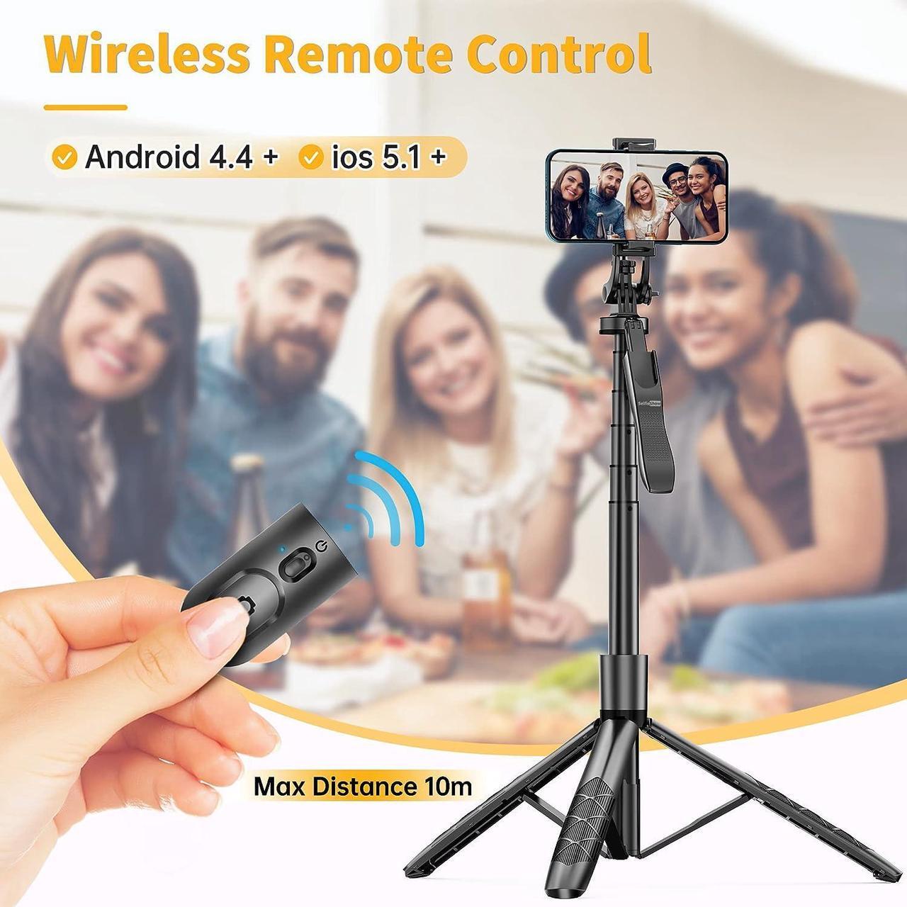 Alt view image 6 of 7 - 61" Selfie Stick Tripod, All in One Extendable Phone Tripod Stand with Wireless Remote 360° Rotation for iPhone and Android Phone Selfies, Video Recording, Vlogging, Live Streaming, Aluminum