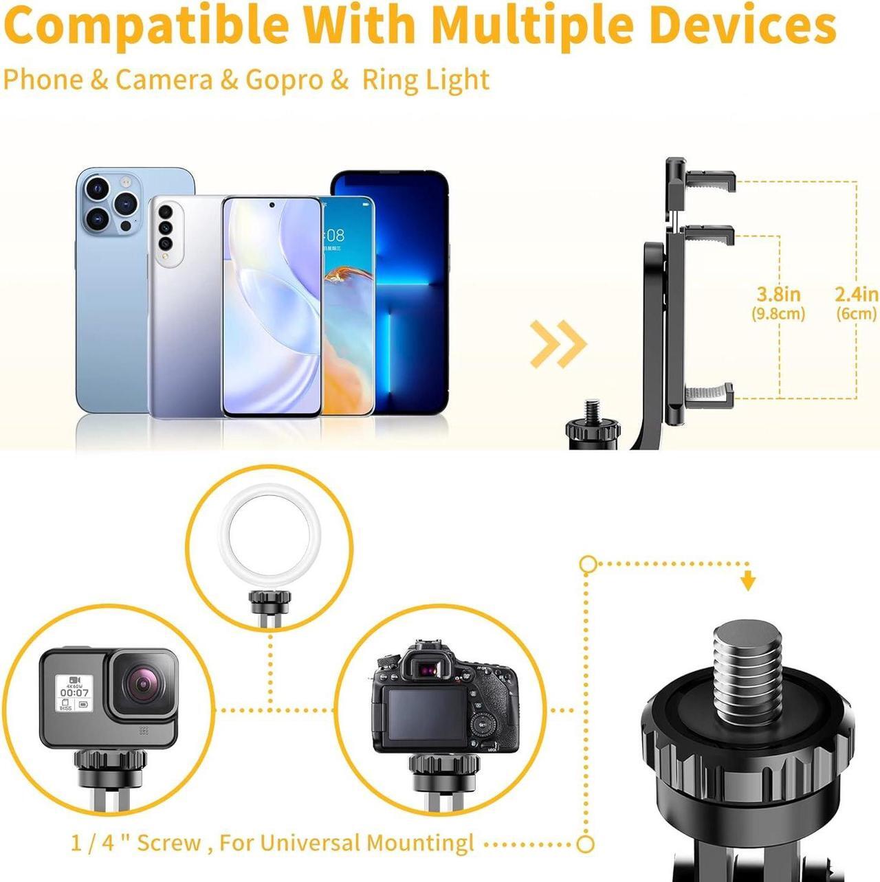 Alt view image 7 of 7 - 61" Selfie Stick Tripod, All in One Extendable Phone Tripod Stand with Wireless Remote 360° Rotation for iPhone and Android Phone Selfies, Video Recording, Vlogging, Live Streaming, Aluminum