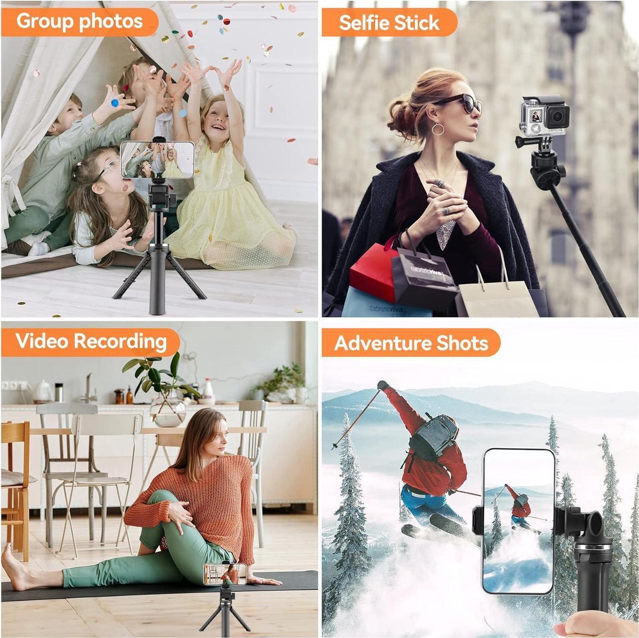 Alt view image 2 of 6 - Cell Phone Tripod Stand,25" Selfie Stick Tripod with Phone Holder,Extendable Desk Tripod for iphone,Camera,Gopro