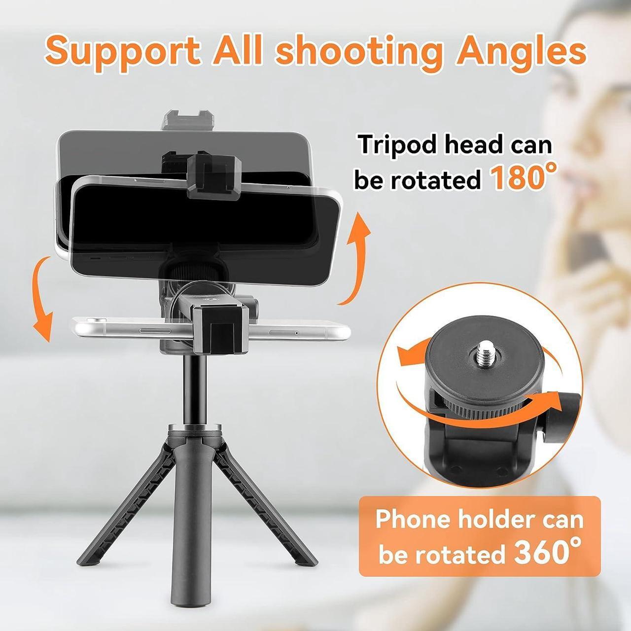 Alt view image 3 of 6 - Cell Phone Tripod Stand,25" Selfie Stick Tripod with Phone Holder,Extendable Desk Tripod for iphone,Camera,Gopro
