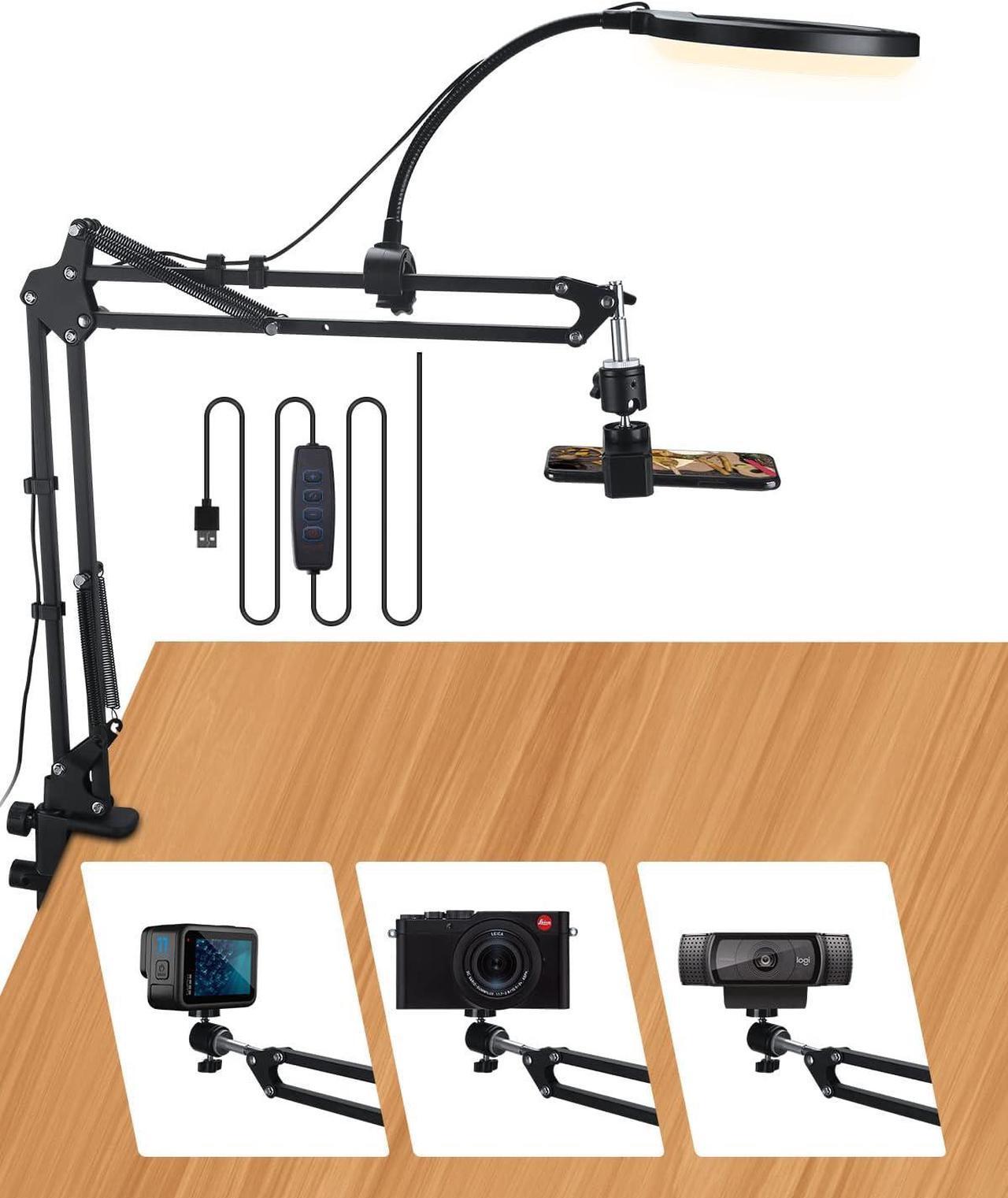 Main image of Overhead Phone Mount for Recording with Ring Light, Desk Tripod Overhead Camera Mount with Ring Light, Flexible Cell Phone Stand Holder Compatible with iPhone for YouTube Live Stream Video Recording