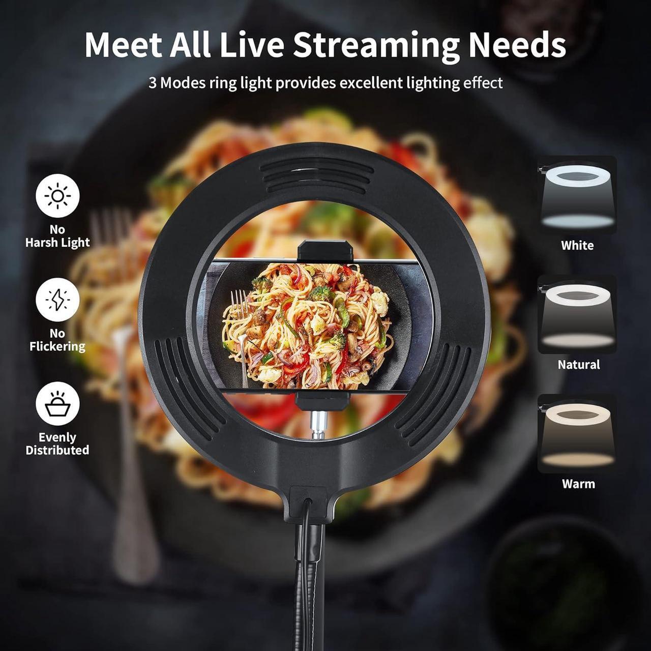 Alt view image 4 of 7 - Overhead Phone Mount for Recording with Ring Light, Desk Tripod Overhead Camera Mount with Ring Light, Flexible Cell Phone Stand Holder Compatible with iPhone for YouTube Live Stream Video Recording