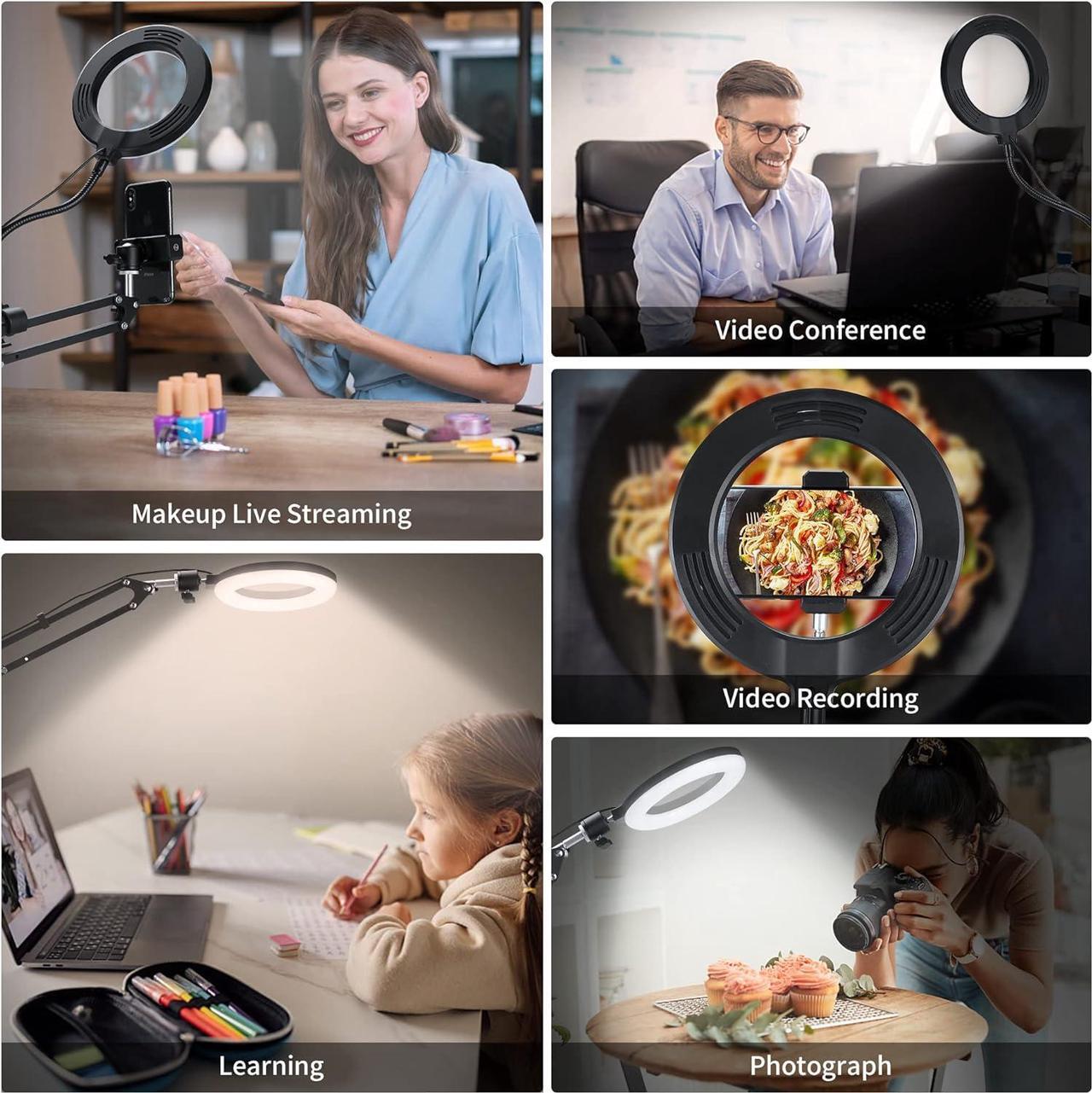 Alt view image 7 of 7 - Overhead Phone Mount for Recording with Ring Light, Desk Tripod Overhead Camera Mount with Ring Light, Flexible Cell Phone Stand Holder Compatible with iPhone for YouTube Live Stream Video Recording