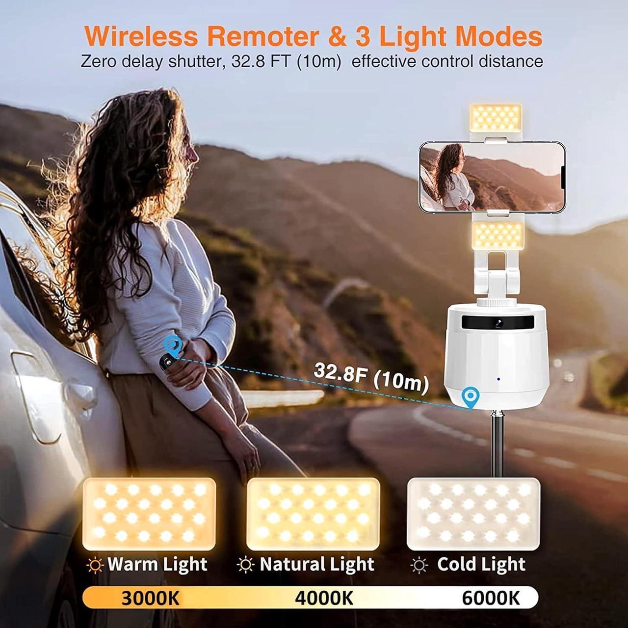 Alt view image 5 of 7 - Auto Face Tracking Tripod Phone Holder, YENDILI Motion Tracking Camera Phone Mount Tripod Gimbal Stabilizer 360 Rotation Selfie Stick Tripod with Remote for Video Recording Live Vlog Shooting, White