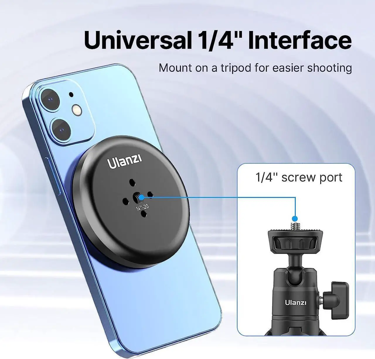 Alt view image 2 of 7 - ULANZI R101 1/4" Mount for MagSafe Lightweight and Compact, Magnetic Tripod Adapter Only for iPhone13/12 Pro/Pro Max/Mini, Magsafe Case/Cover, Tripod, Selfie Stick, Live Broadcast Tripod